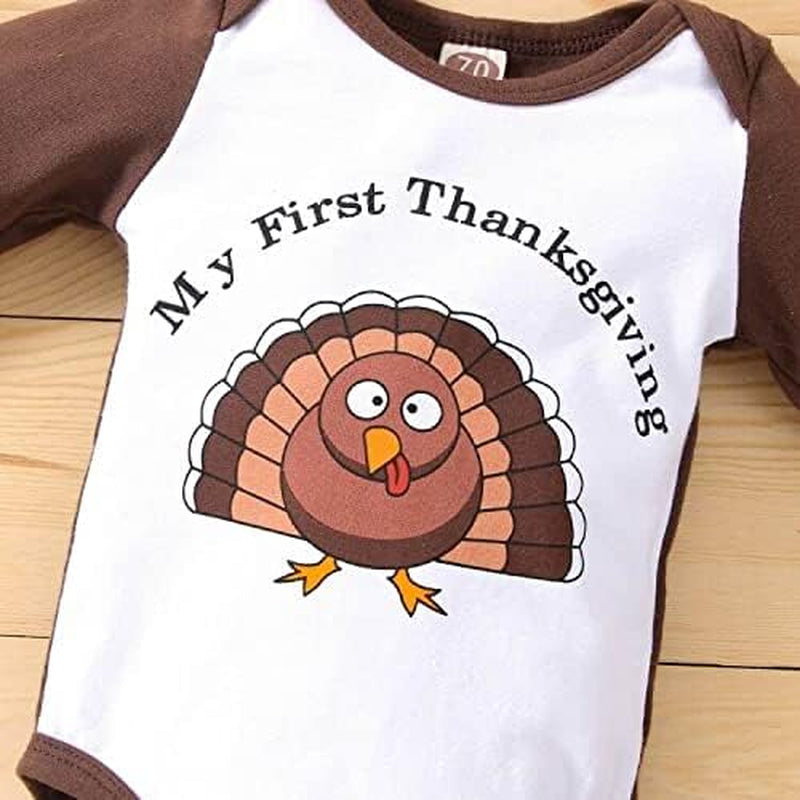 Newborn Infant Baby Boy Girl Thanksgiving Outfits My First Thanksgiving Romper Bodysuits Striped Turkey Pants Clothes Set