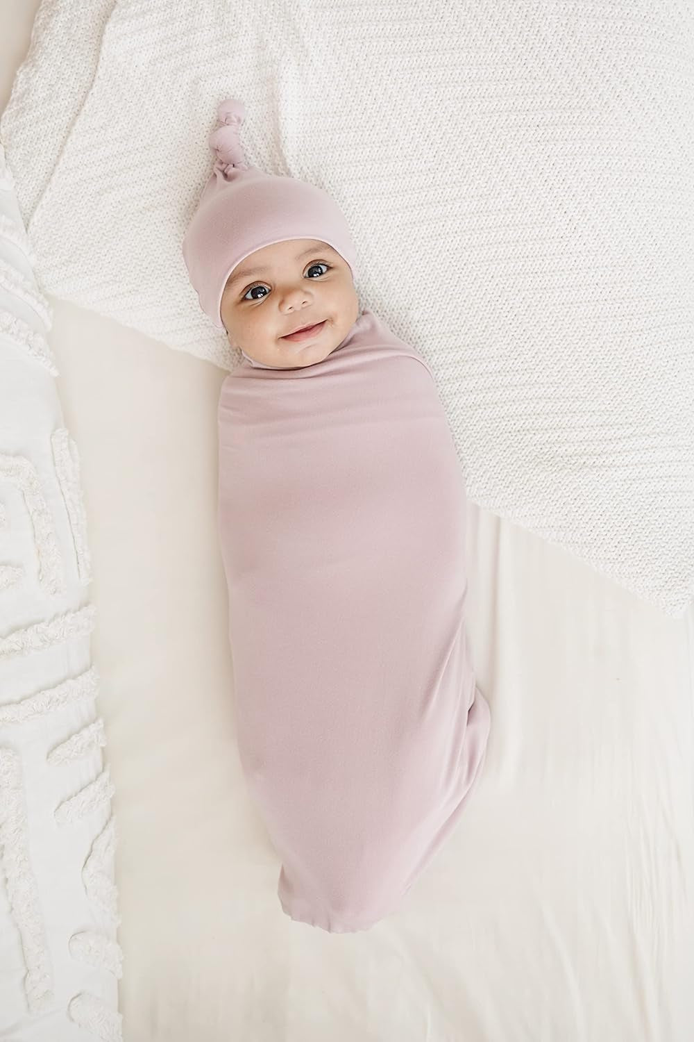 Swaddle Blanket and Hat Set – Cute Receiving Blanket for Baby Boy and Girl – Soft and Cozy Baby Swaddle Blanket for Newborn – Newborn Blanket New Mom Essentials – Dusty Rose