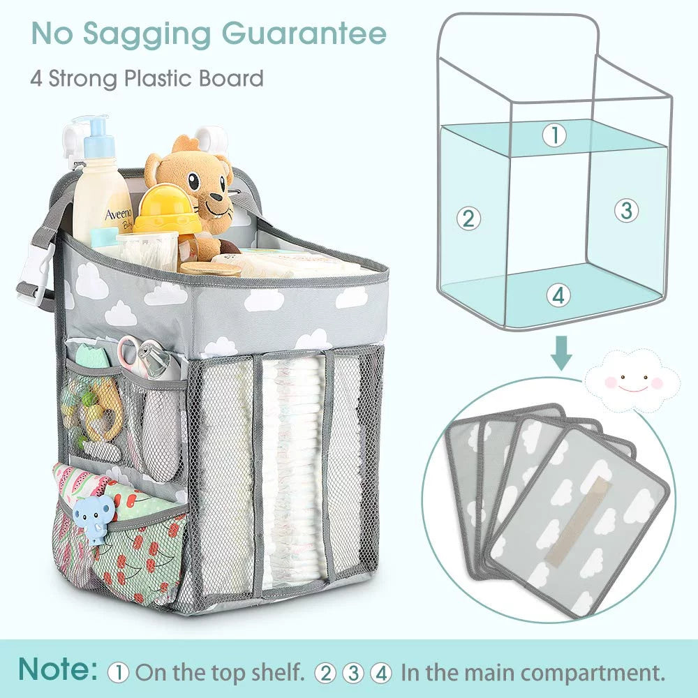 Hanging Diaper Caddy Organizer - Diaper Stacker for Changing Table, Crib(Gray Cloud)