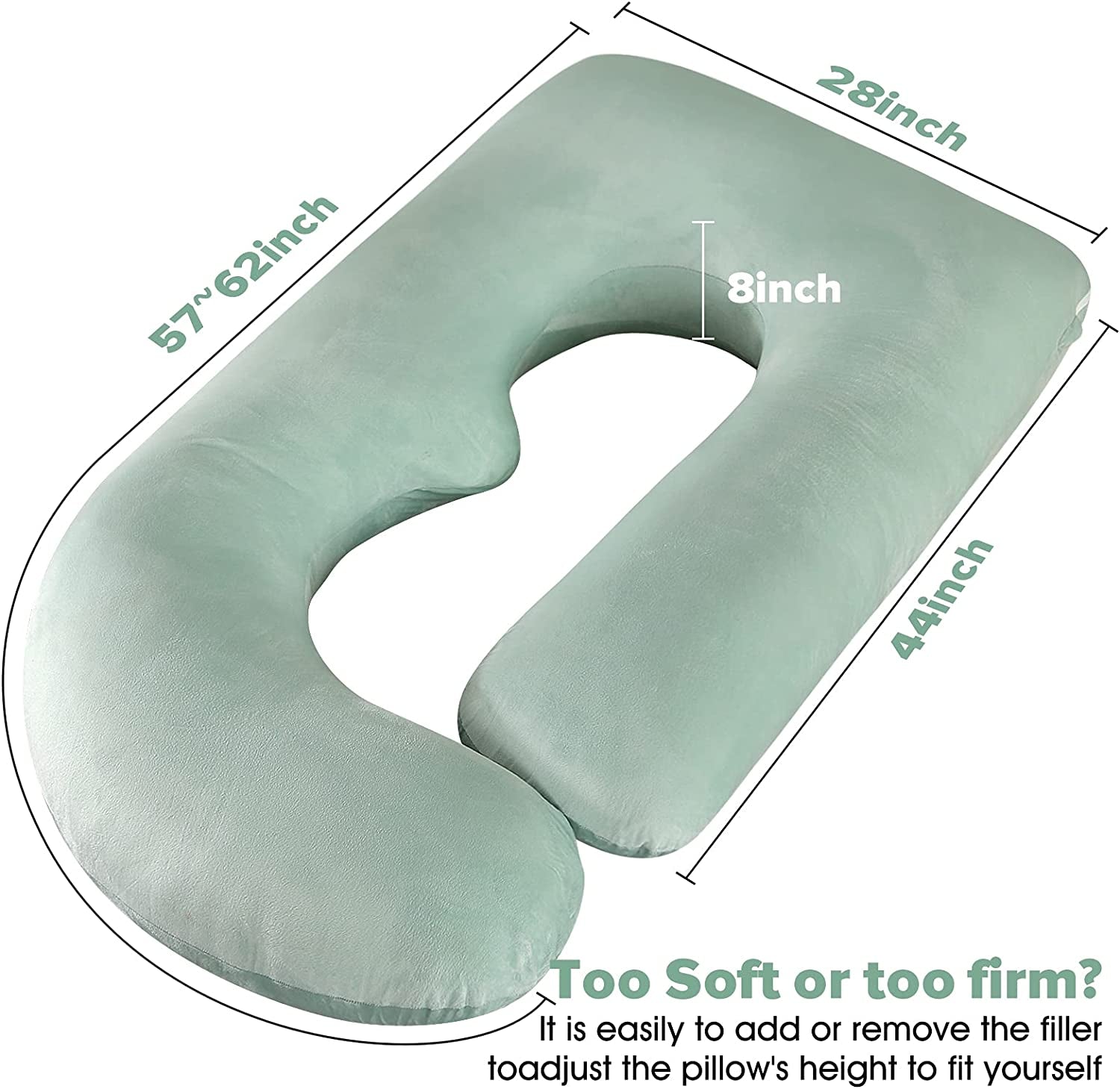 Pregnancy Pillows,U Shaped Full Body Maternity Pillow with Removable Cover,Support for Pregnant Women,57 Inch Pregnancy Pillows for Sleeping (Green,Velvet)