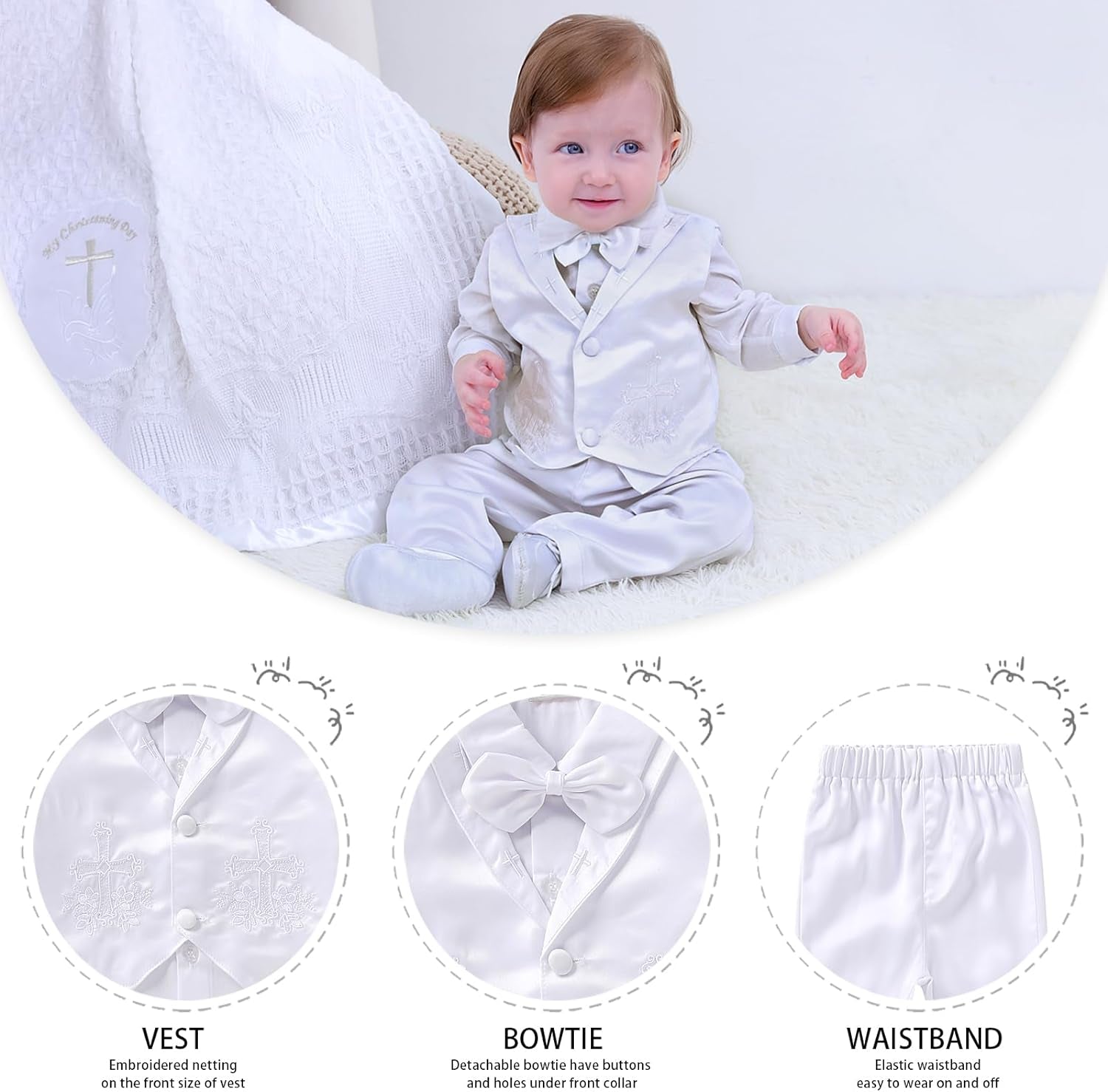 Baptism Outfits for Boys Baby Boy Outfits Christening Gifts White Suits with Dress Shirt Pants