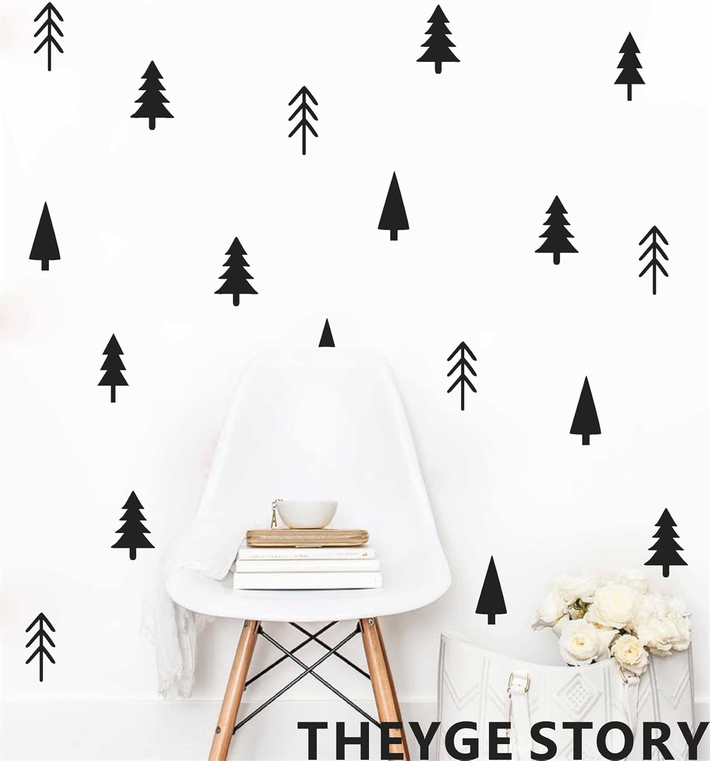 Small Pine Tree Wall Sticker Vinyl Black Tree Wall Decal Forest Tree Wall Stickers Pine Tree Wall Decals for Kids Room Bedroom Nursery Decor, Black Trees