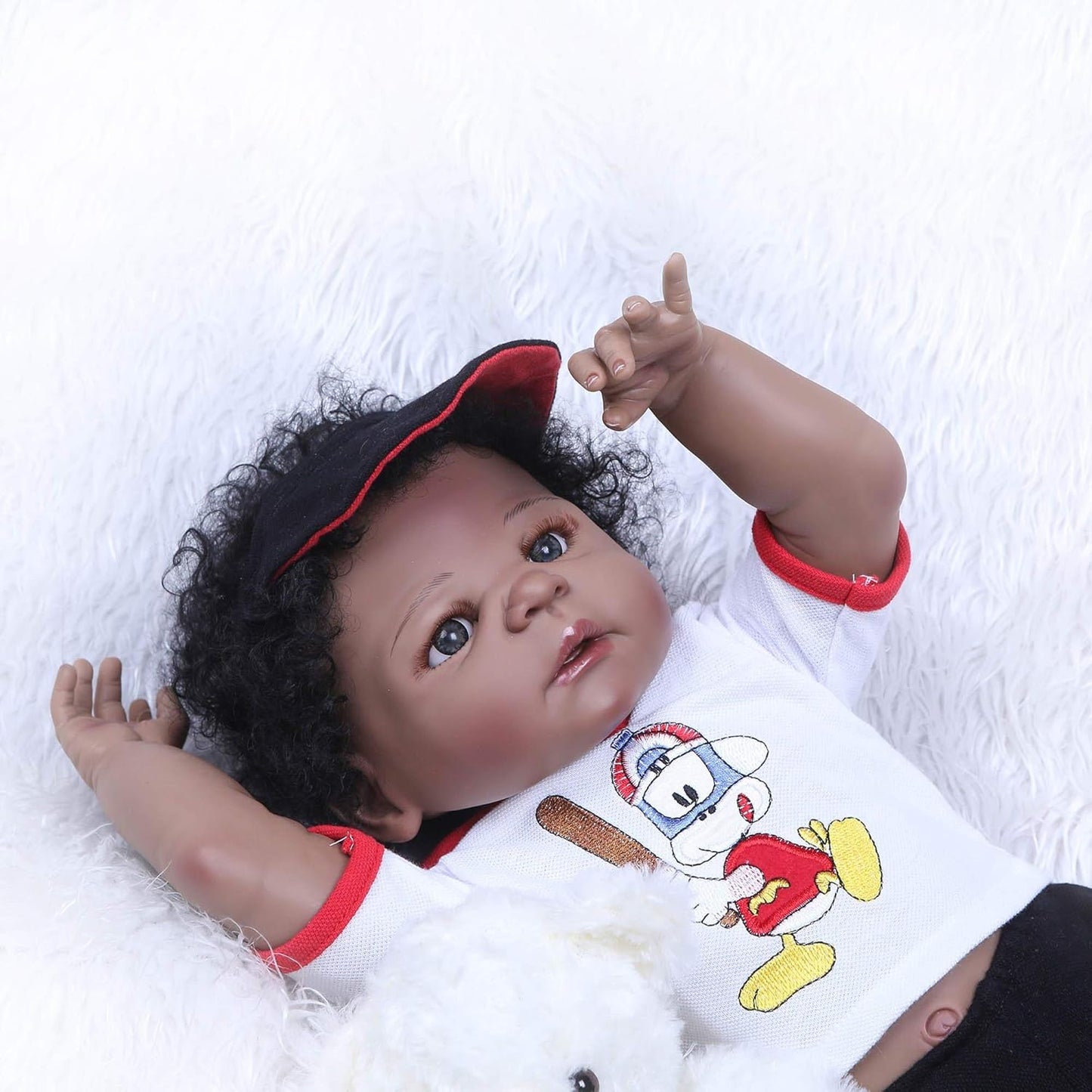 58 Cm African American Black Skin Anatomically Correct Reborn Baby Dolls Full Body Silicone Doll with Clothes (Boy)