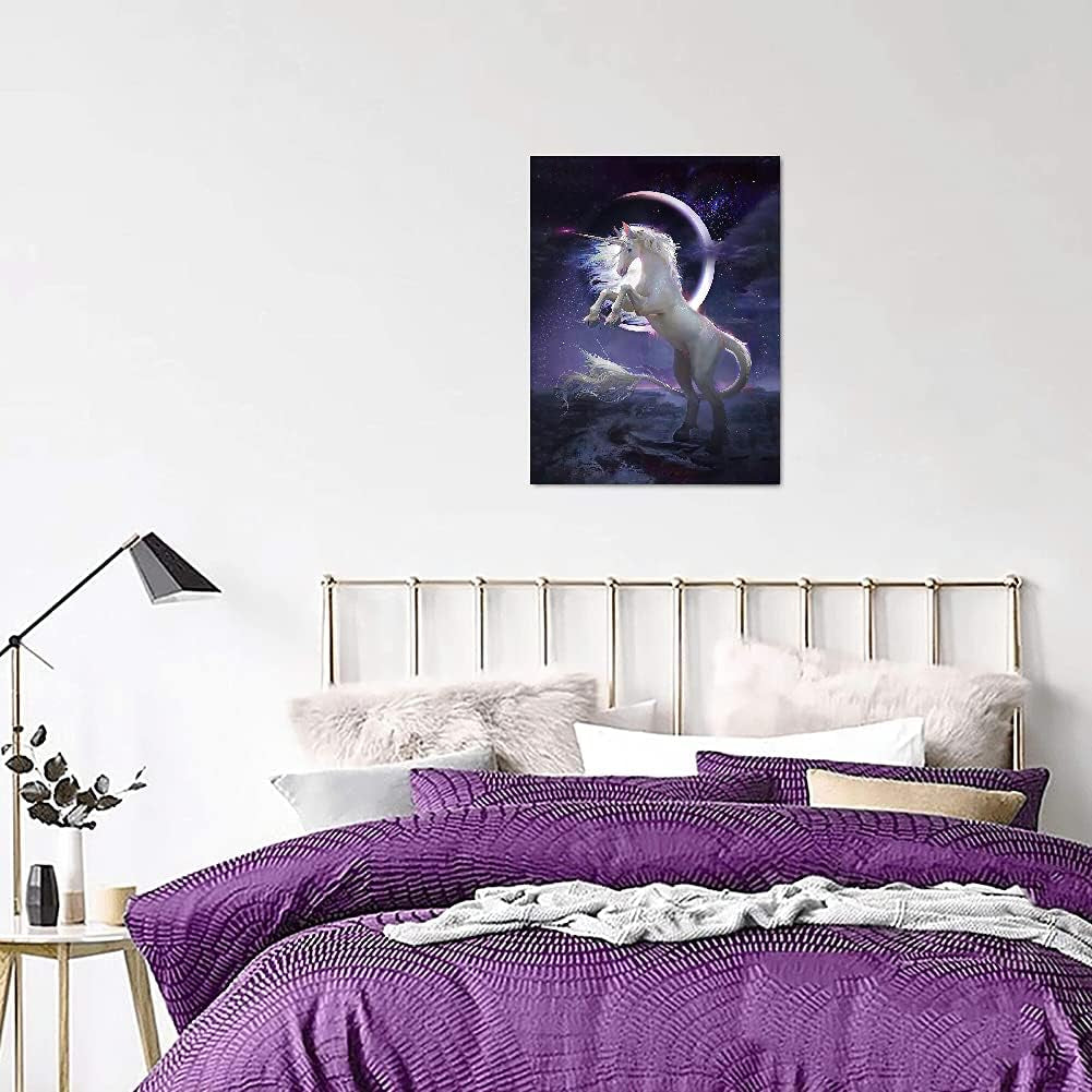 Purple and Pink Unicorn-Wall Art for Girls Bedroom HD Unicorn Moon and Starry Sky Prints Artwork Unicorn-Wall Decor for Nursery Gift to Daughter and Son Unicorn Decor for Wall