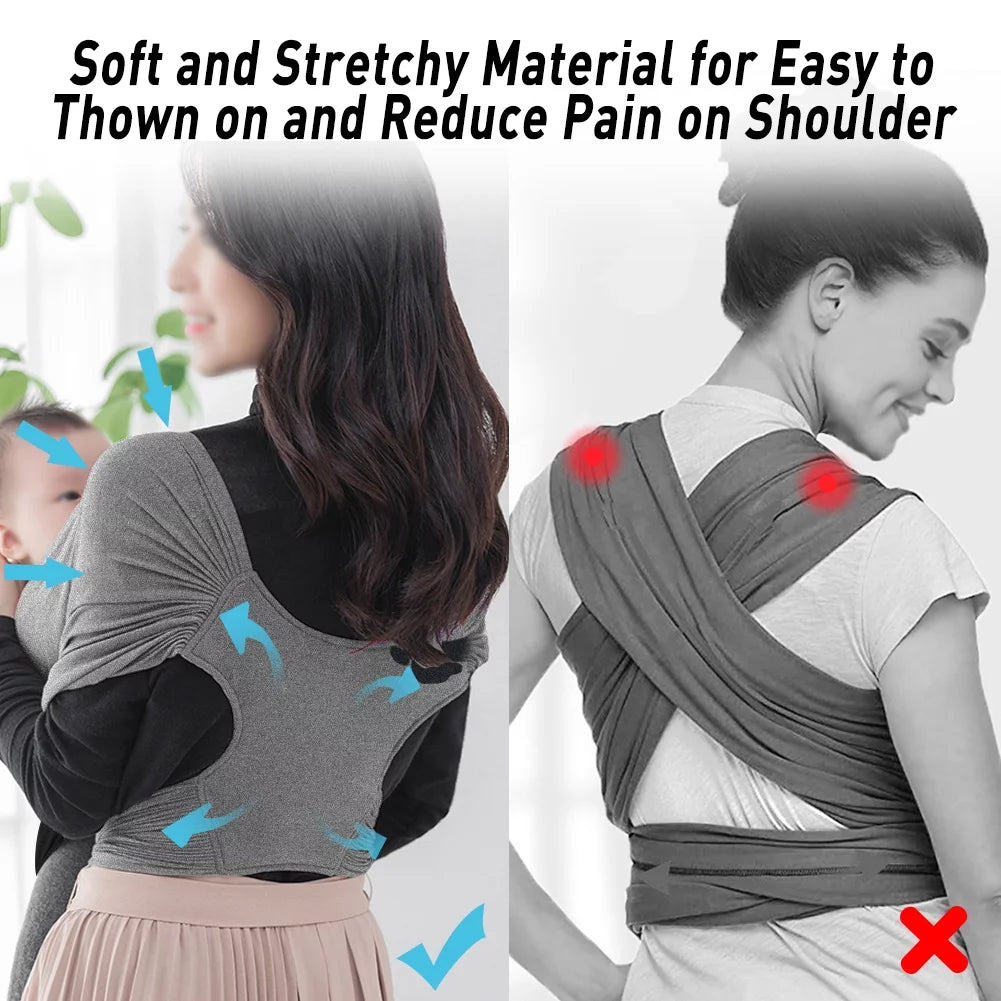 Baby Wrap Carrier for Newborn Stretchy Front and Hip Baby Sling Perfect for Infant to 35 Lbs Toddlers Grey