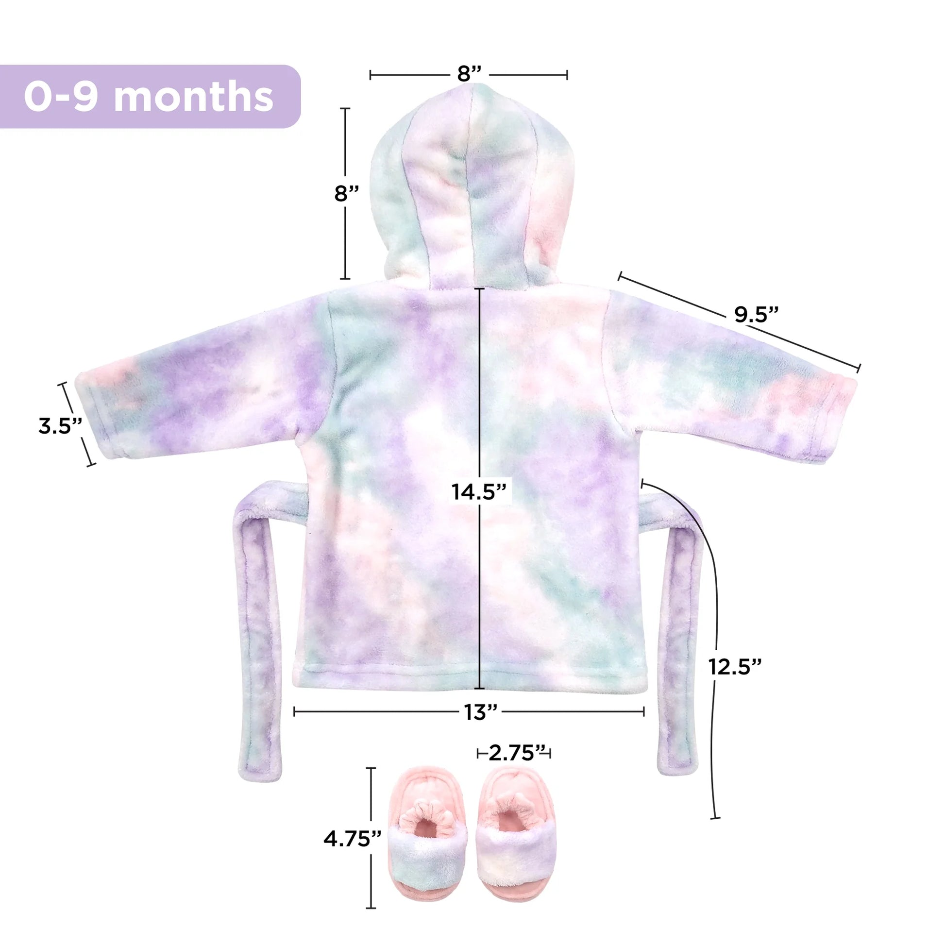 Baby Robe - Soft Plush Bath Towel Robe Spa Set - Baby Bathrobe Towel & Slippers for Boys + Turban for Girls Robe Set (Tie Dye, 12-24 Months)