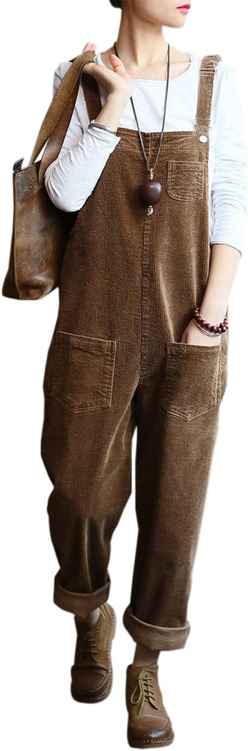 Women'S Casual Baggy Corduroy Overalls(Brown-Xxl)