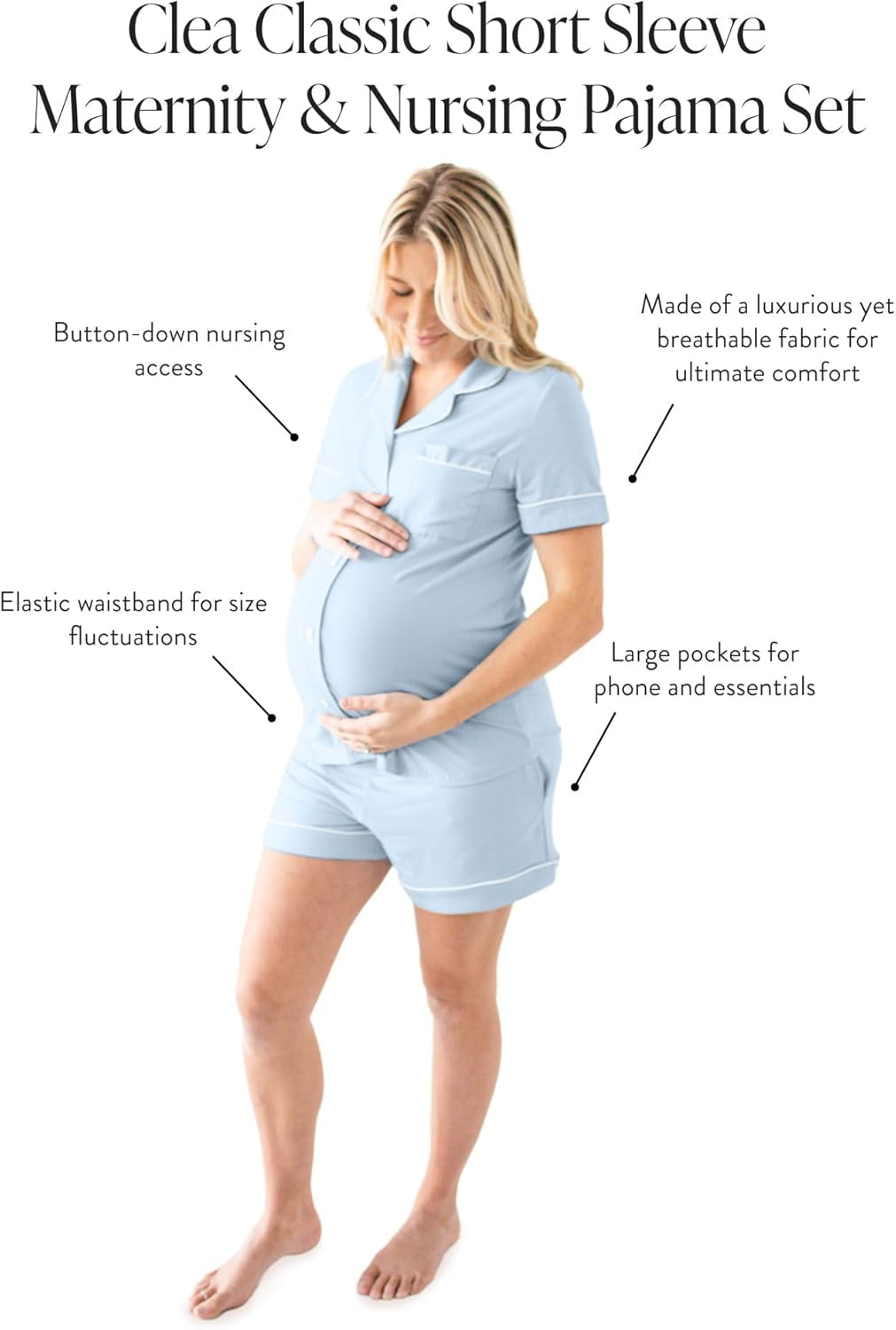 Clea Classic Short Sleeve Maternity & Nursing Pajama Set