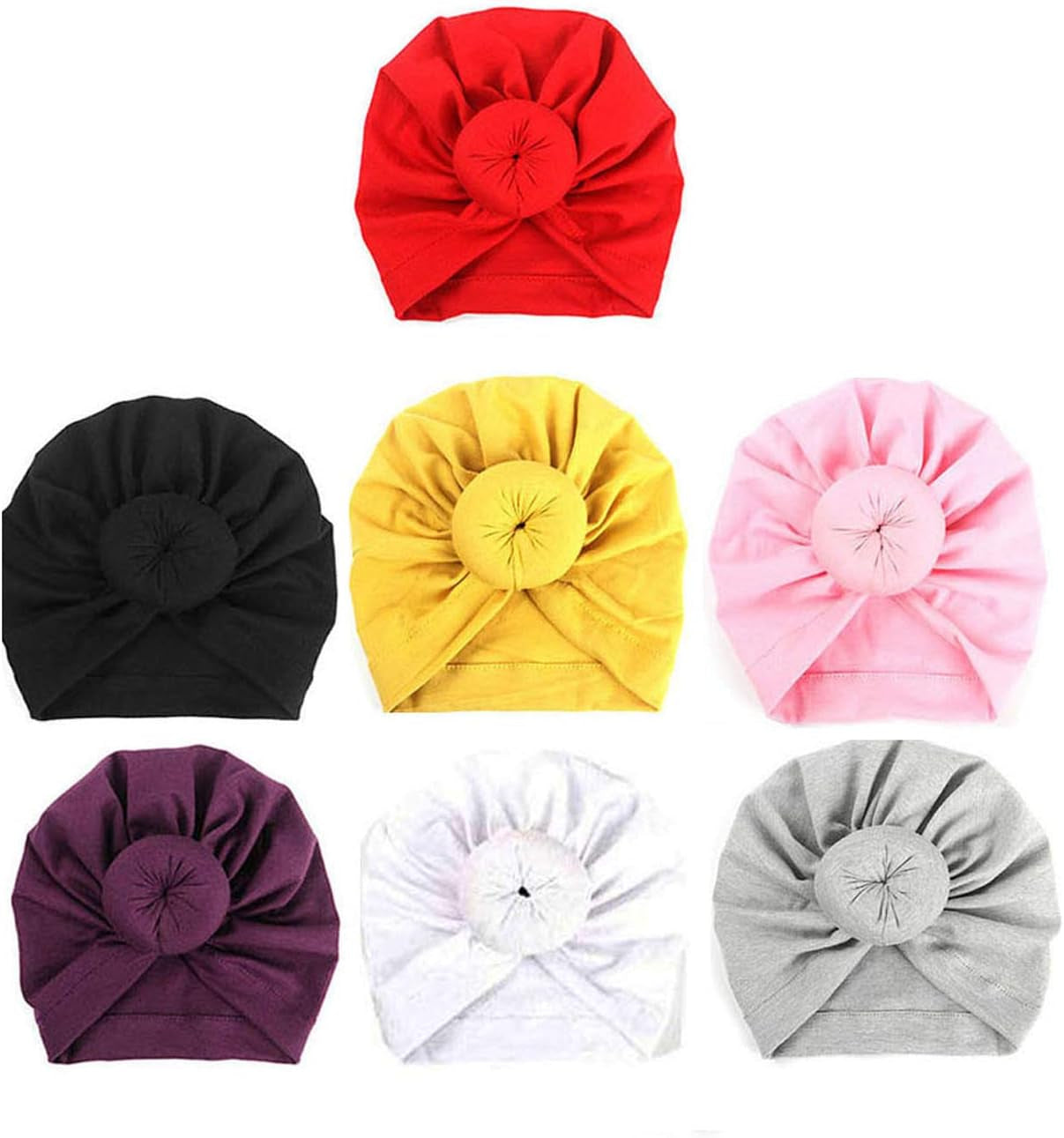 AKAISIHN Baby Turbans Newborn Girl Headwraps Baby Girl Beanie Hat with Bow Hospital Nursery Hat, 7Pcs Knot Baby Hat, Adjustable