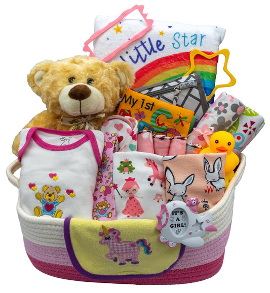 Bundle of Joy Deluxe Baby Girl Gift Set, Baby Layette Set with New Baby Essentials, Baby Gift Basket for Expecting Moms, Pink - Nikki’S Gift Baskets