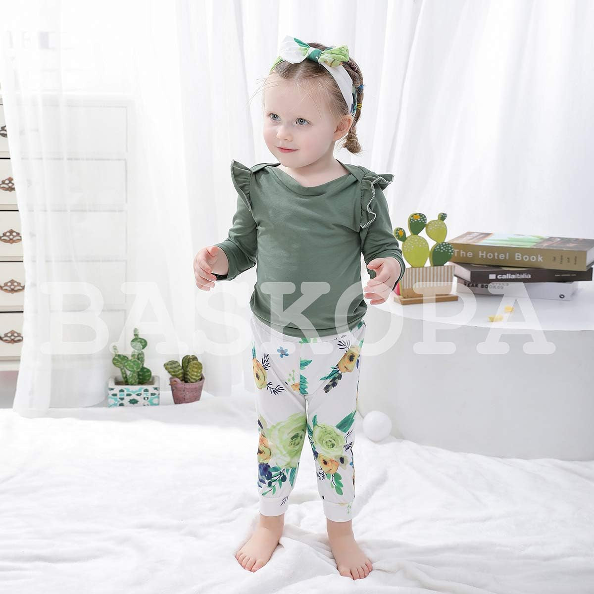 Baby Girl Clothes Kids Fall Outfits Ruffle Romper Floral Pants Bowknot Baby Girls' Clothing Set