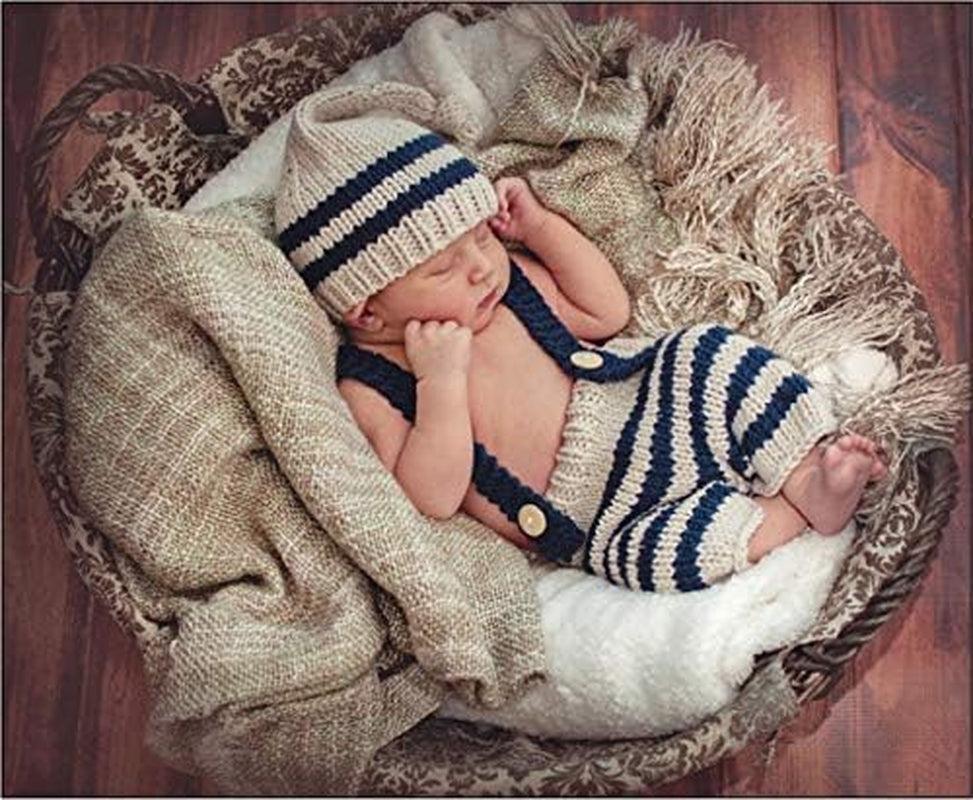 2 Sets Cotton Knitted Newborn Photography Costume for Girls and Boys (0-3 Months)