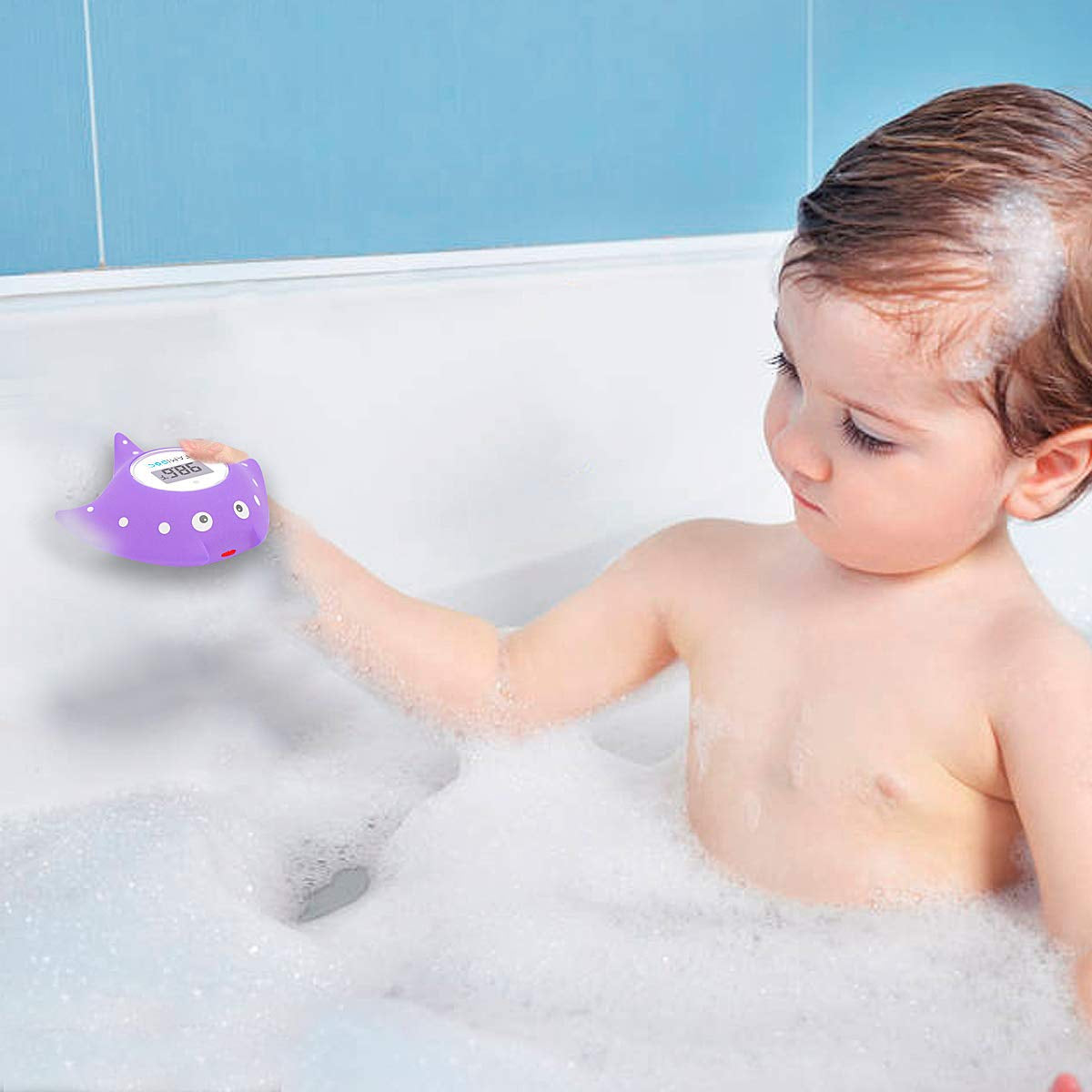 Baby Bath Thermometer with Room Thermometer NEW Upgraded Sensor Technology for Baby Bath Tub Floating Toy Thermometer (Purple)