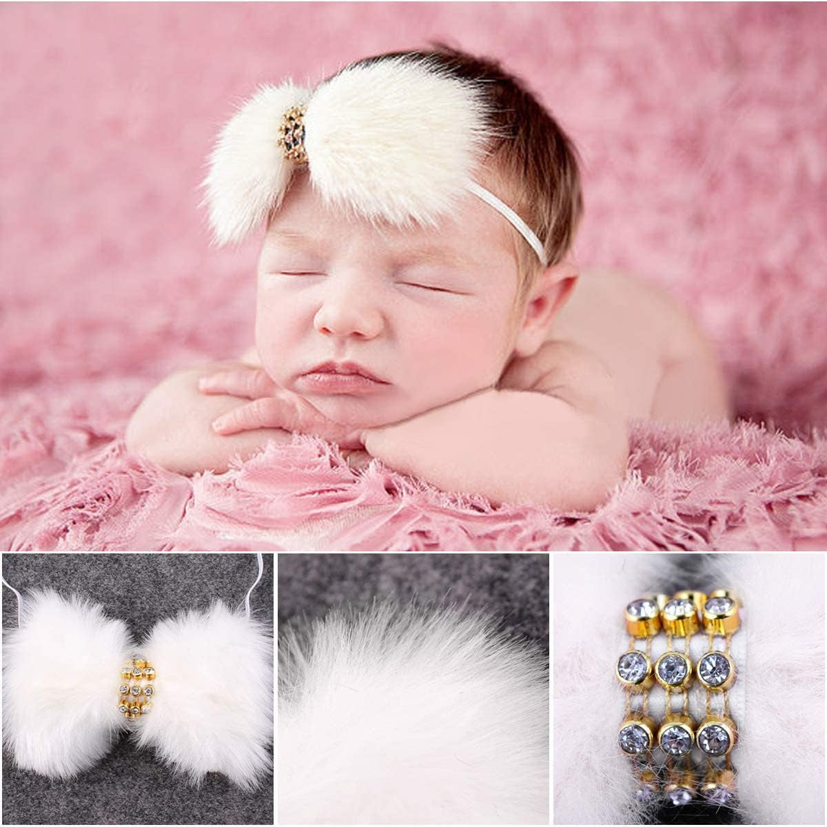 4 Pcs Newborn Photography Props Outfits- Baby Long Ripple Wrap and Toddler Swaddle Blankets Photography Mat with Cute Headbands for Infant Boys Girls(0-12 Months) (White)