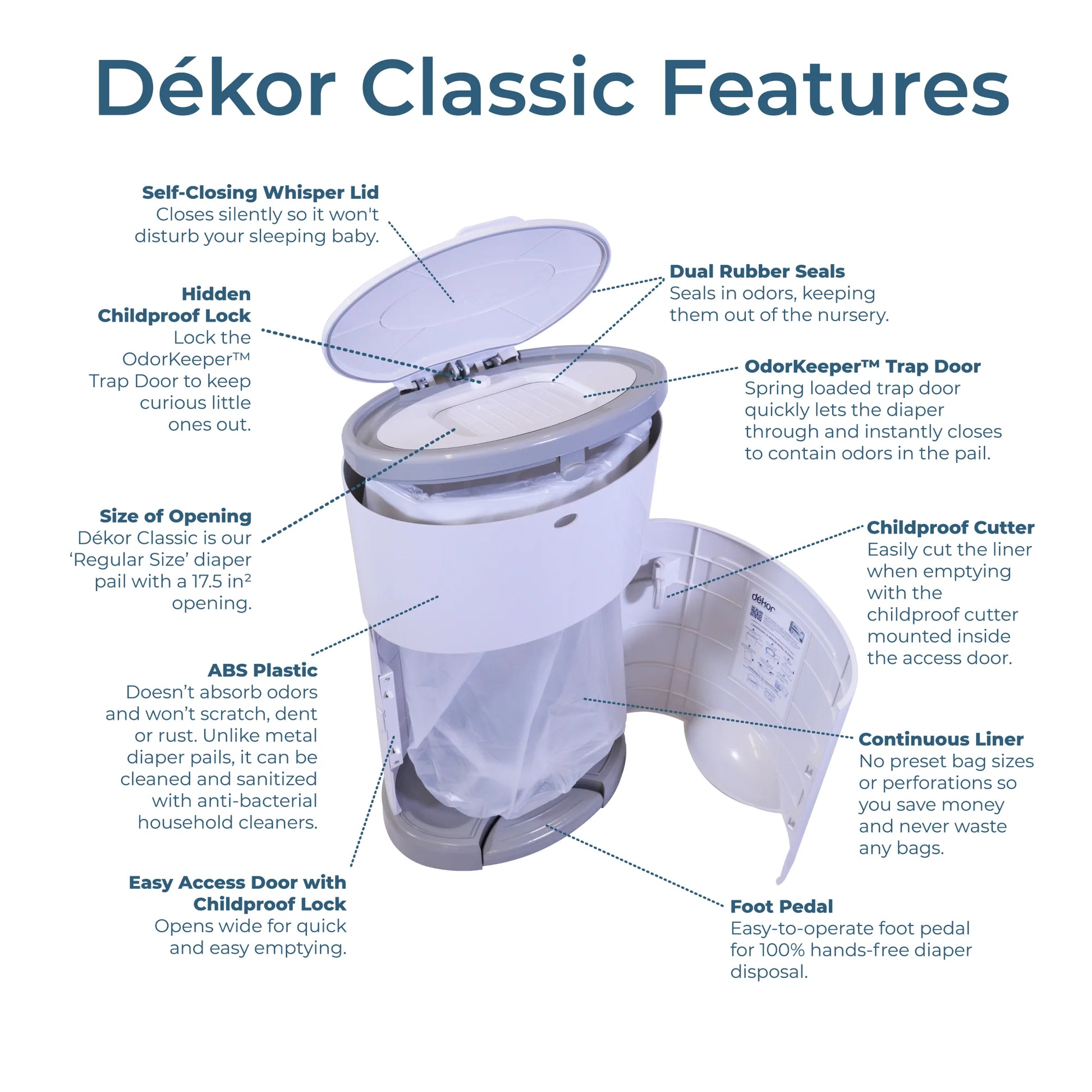 Classic Hands-Free Diaper Pail | Gray