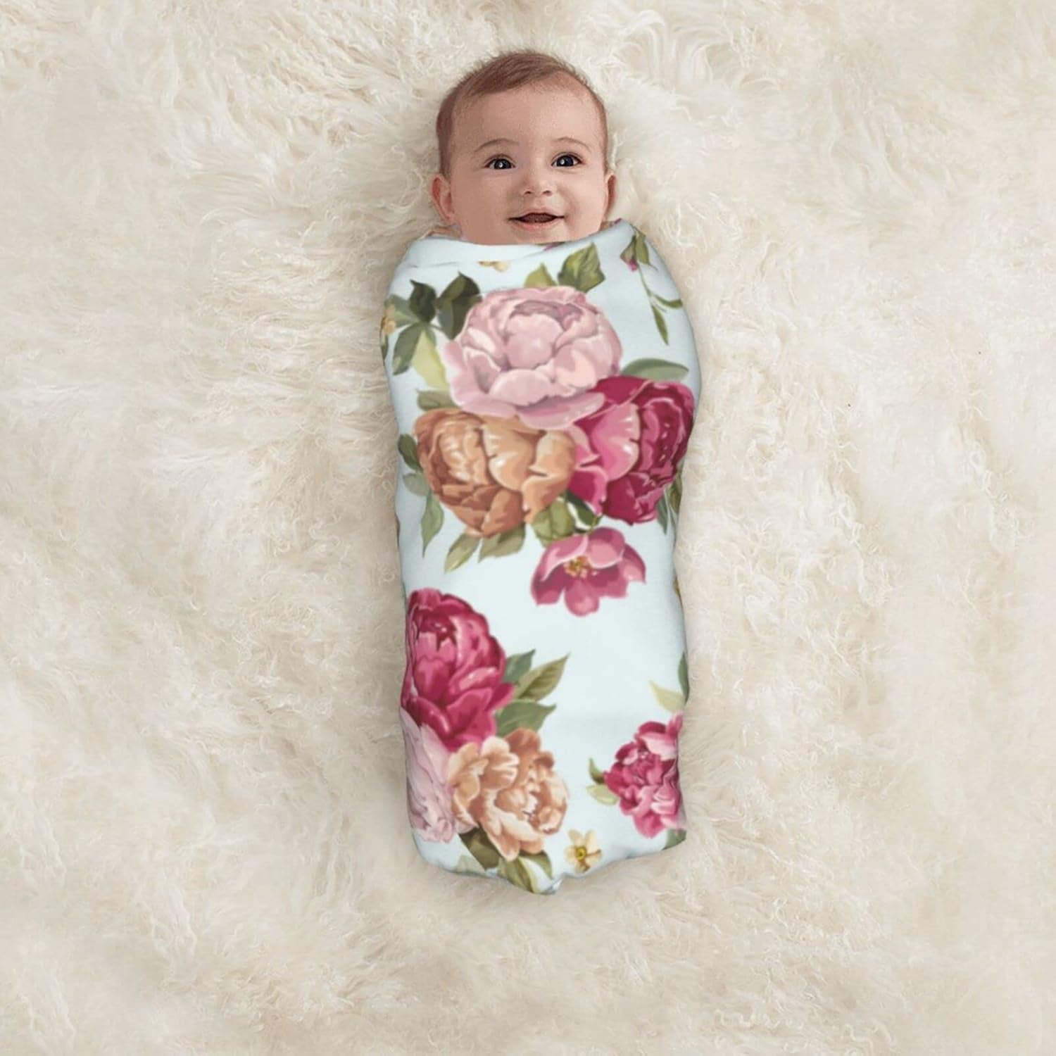 Floral Print Baby Swaddle Blankets for Boys Girls,Newborn Receiving Blankets Soft Fuzzy Fleece Throw Blanket Nursery Swaddling Blanket for Infant Crib,Stroller,Travel 35.4X 35.4 Inch