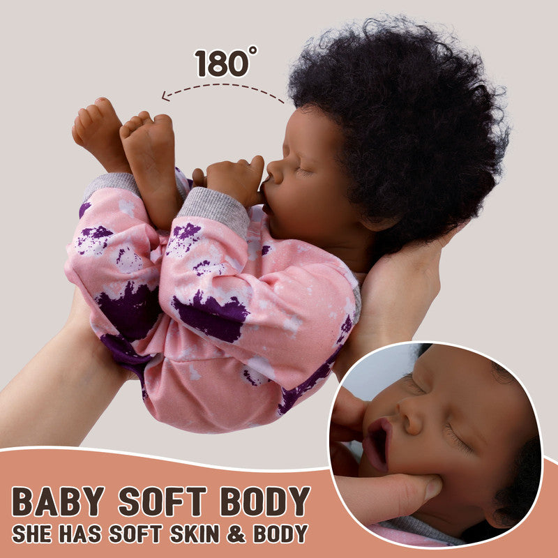 RSG 17-Inch Lifelike Reborn Baby Doll African American Soft Body and Curls, Realistic Newborn, with and Gift Box