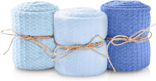 Newborn Photography Wraps, 3-Pack - 16" X 64" Soft Knit Baby Wrap Receiving Blankets - Newborn Photography Props Baby Blankets - Gender Neutral Baby Essentials (Blue)