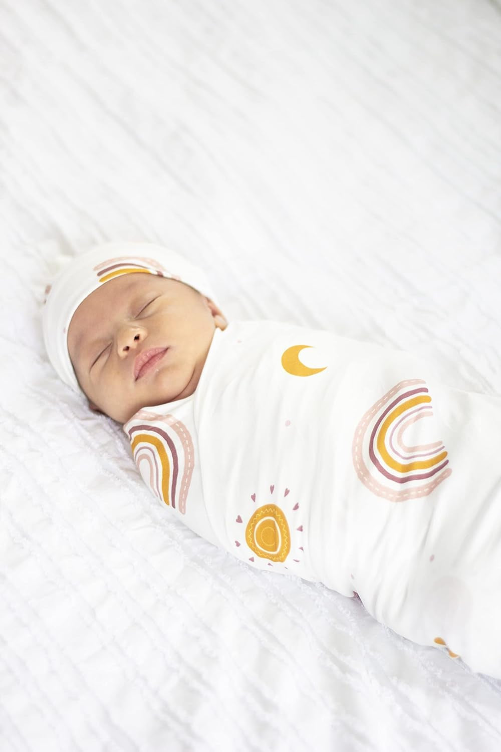 Mommy Robe for Maternity and Baby Swaddle Blanket, Milk Silk Matching Delivery Robe and Swaddling Wrap for Mom and Baby (L/XL (12-24), Boho Rainbow)