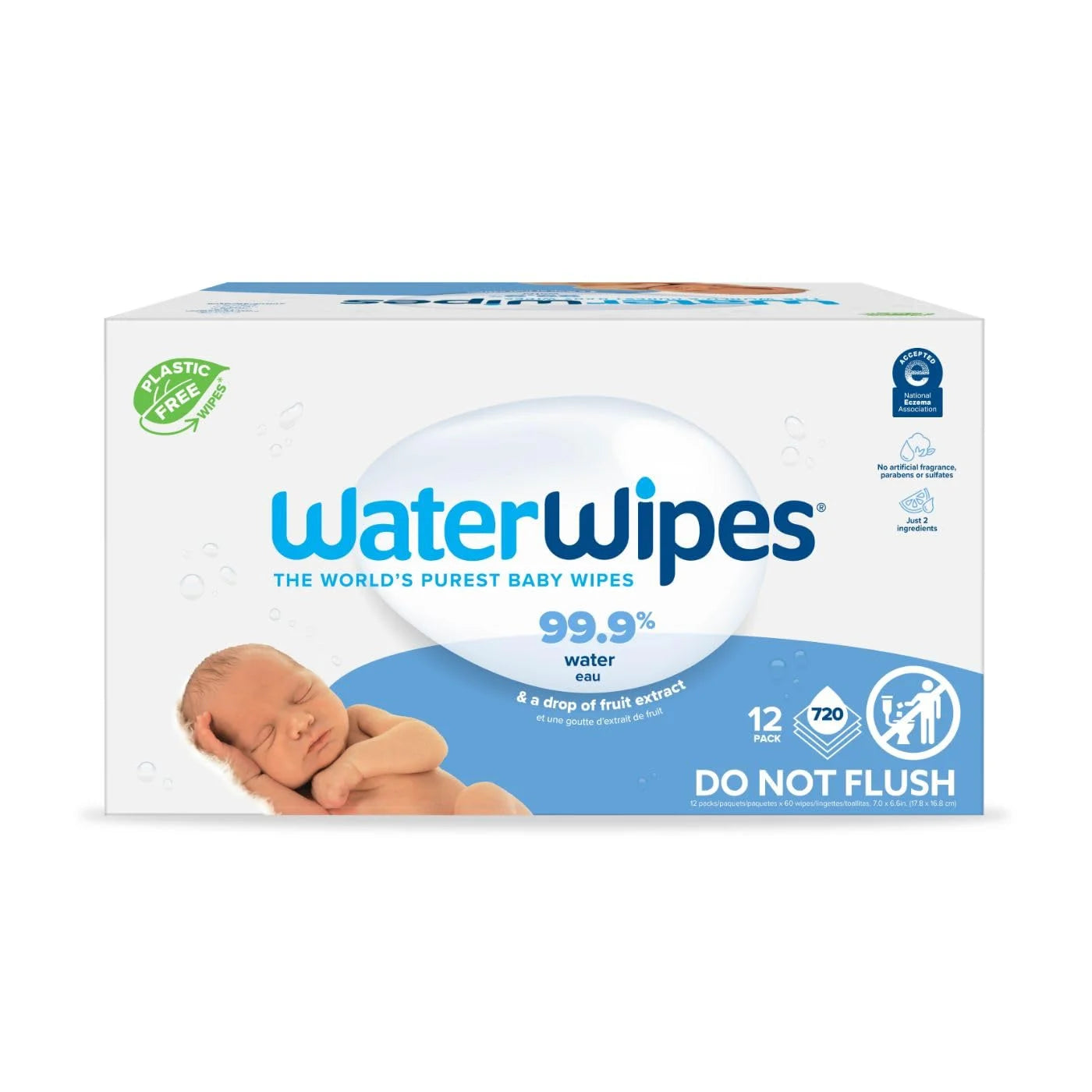 Original 99.9% Water Based Baby Wipes, Plastic-Free, Fragrance-Free, Unscented & Hypoallergenic for Sensitive Skin, 12 Resealable Packs (720 Total Wipes) (Select for More Options)