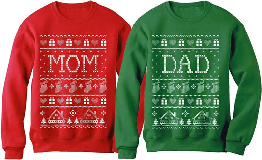 Mom & Dad Matching Ugly Christmas Sweatshirts Matching Couple Set Outfit