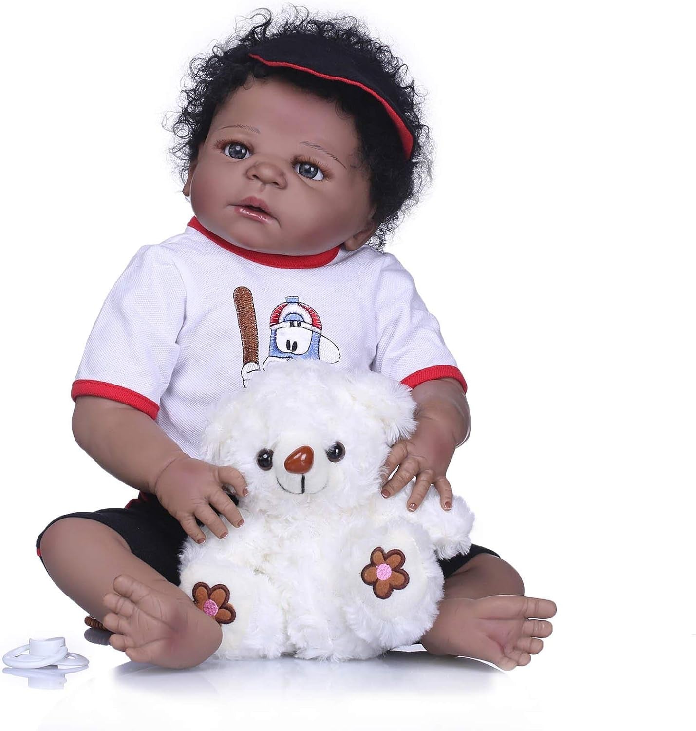 58 Cm African American Black Skin Anatomically Correct Reborn Baby Dolls Full Body Silicone Doll with Clothes (Boy)