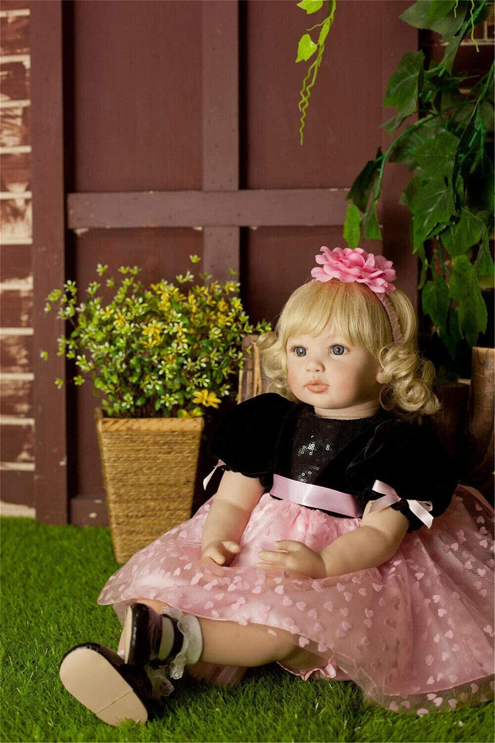 Reborn Baby Dolls Realitic Toddler Girl Silicone Vinyl 24 Inch Lifelike Newborn Toddlers Dolls Real Looking Blonde Hair Princess Girls Toys Weighted Handmade with Accessories Birthday Present