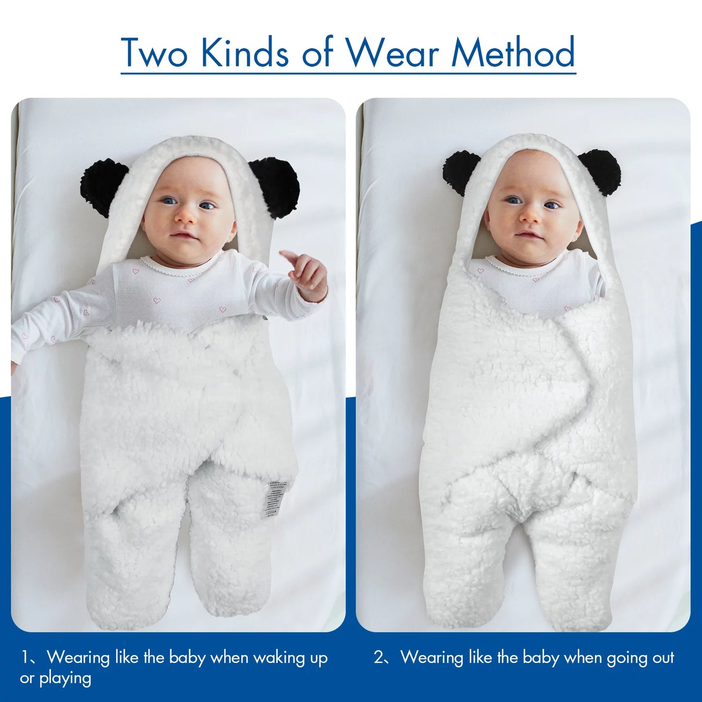 Newborn Shepra Wrap Swaddle, Polyester Baby Receiving Blanket for Boys Girls, Cute Panda