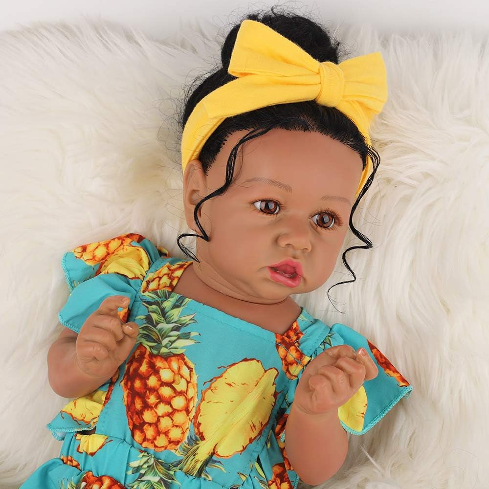 Lifelike Reborn Baby Doll with Soft Weighted Body, African American Real Life Girl Dolls,Handmade Newborn 22 Inch Baby Dolls, Best Gitfs for Girls Christmas Birthday