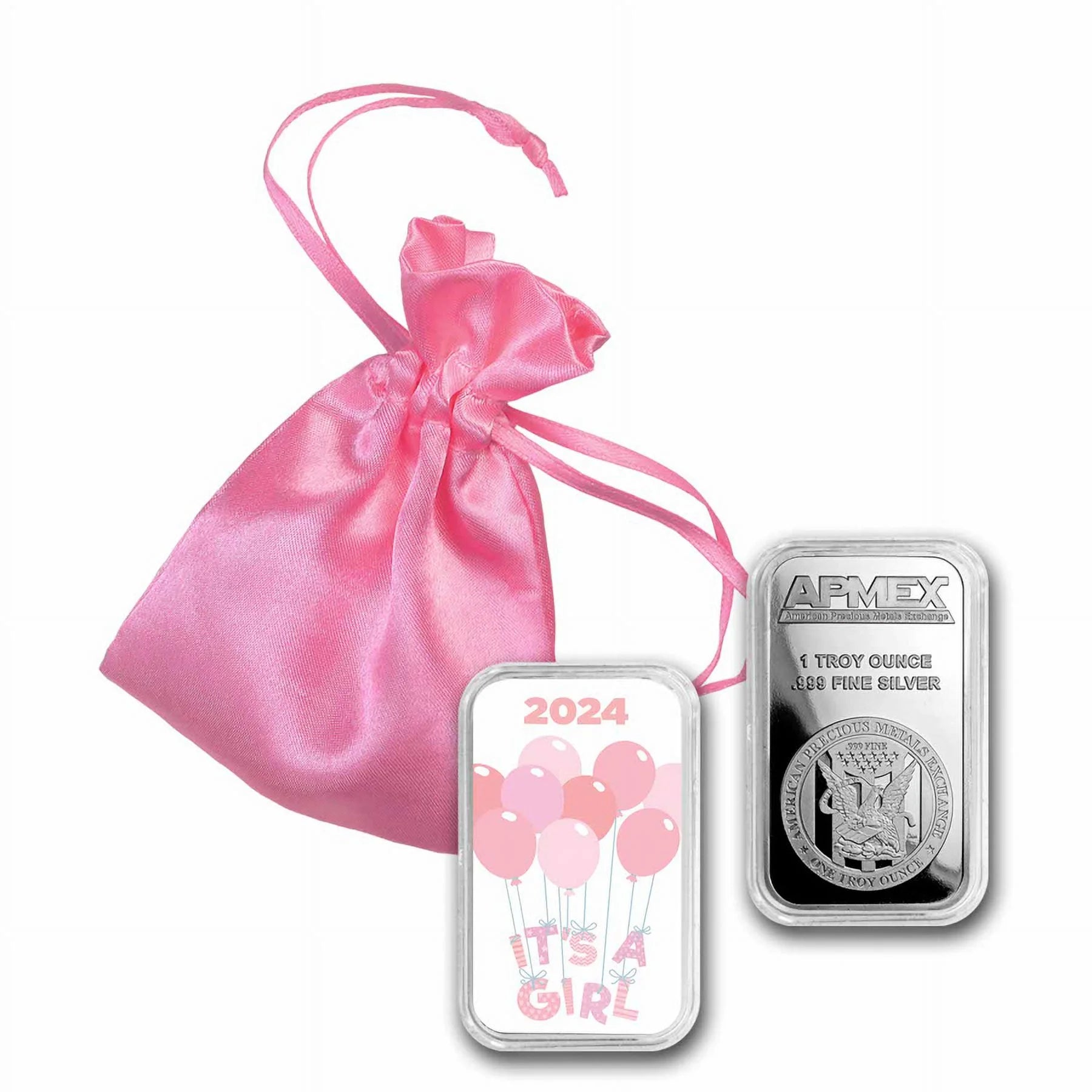 2024 1 Oz Silver Colorized Bar -  (It'S a Girl, Balloons)