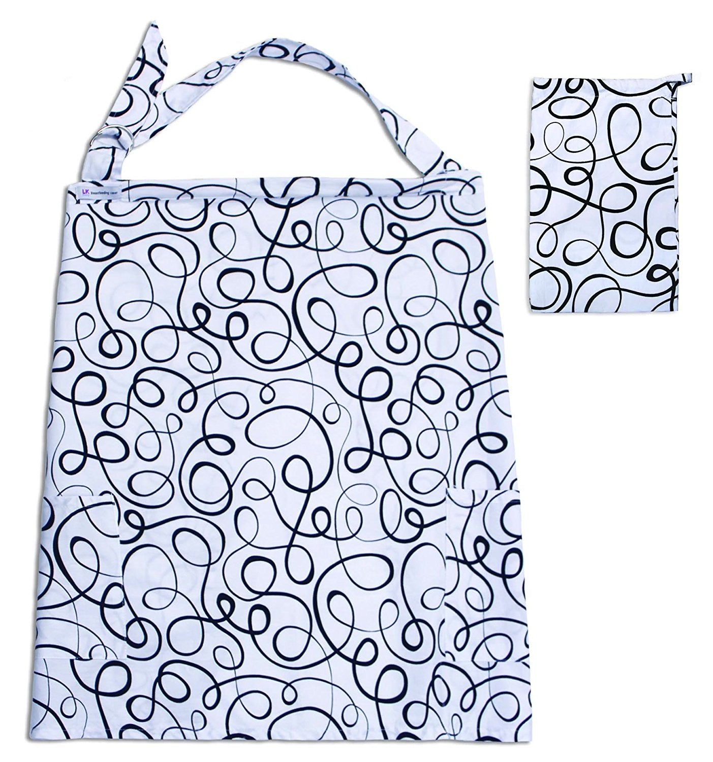 Breastfeeding Nursing Cover Apron Privacy Cover Pumping Supplies for New Moms with Matching Travel Pouch Multi Use Lightweight Soft Cotton - Great Baby Shower Gift in Black and White