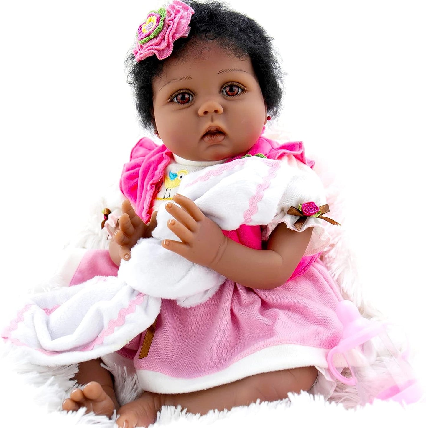 Reborn Baby Dolls Black 22 Inch Realistic Baby Girl Doll Weighted Newborn Baby Doll with Feeding Toy Accessories