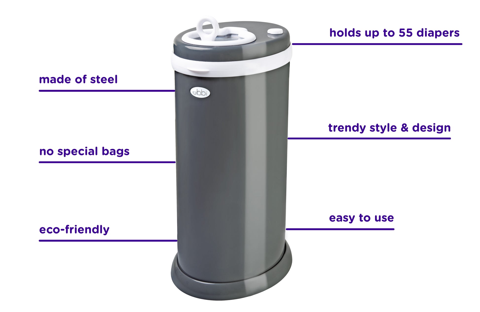 Steel Diaper Pail, Odor Locking, No Special Bag Required, Award-Winning, Registry Must-Have, Slate