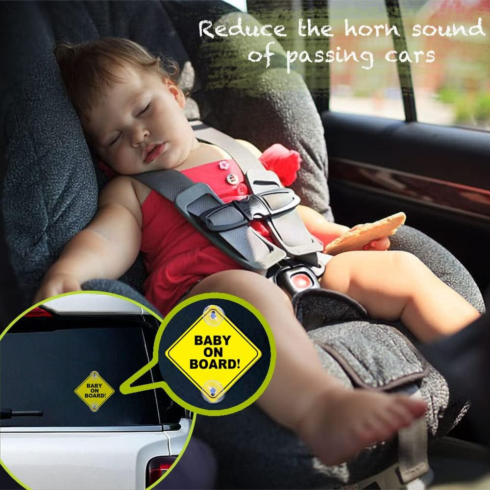 3PCS Baby on Board Signs with Suction Cups, 5"X5" Reusable Baby Safety Warning Decal for Car Windows (2 Suction Cups)