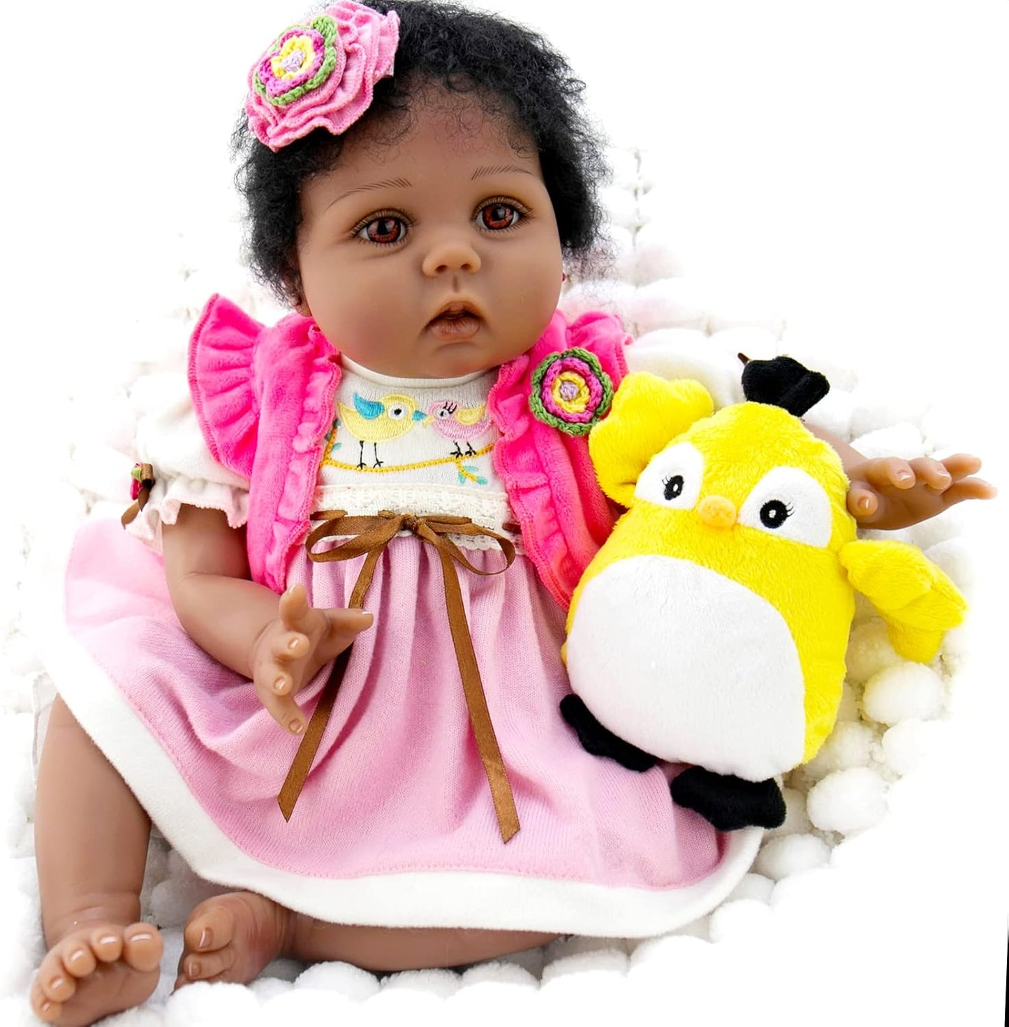 Reborn Baby Dolls Black 22 Inch Realistic Baby Girl Doll Weighted Newborn Baby Doll with Feeding Toy Accessories