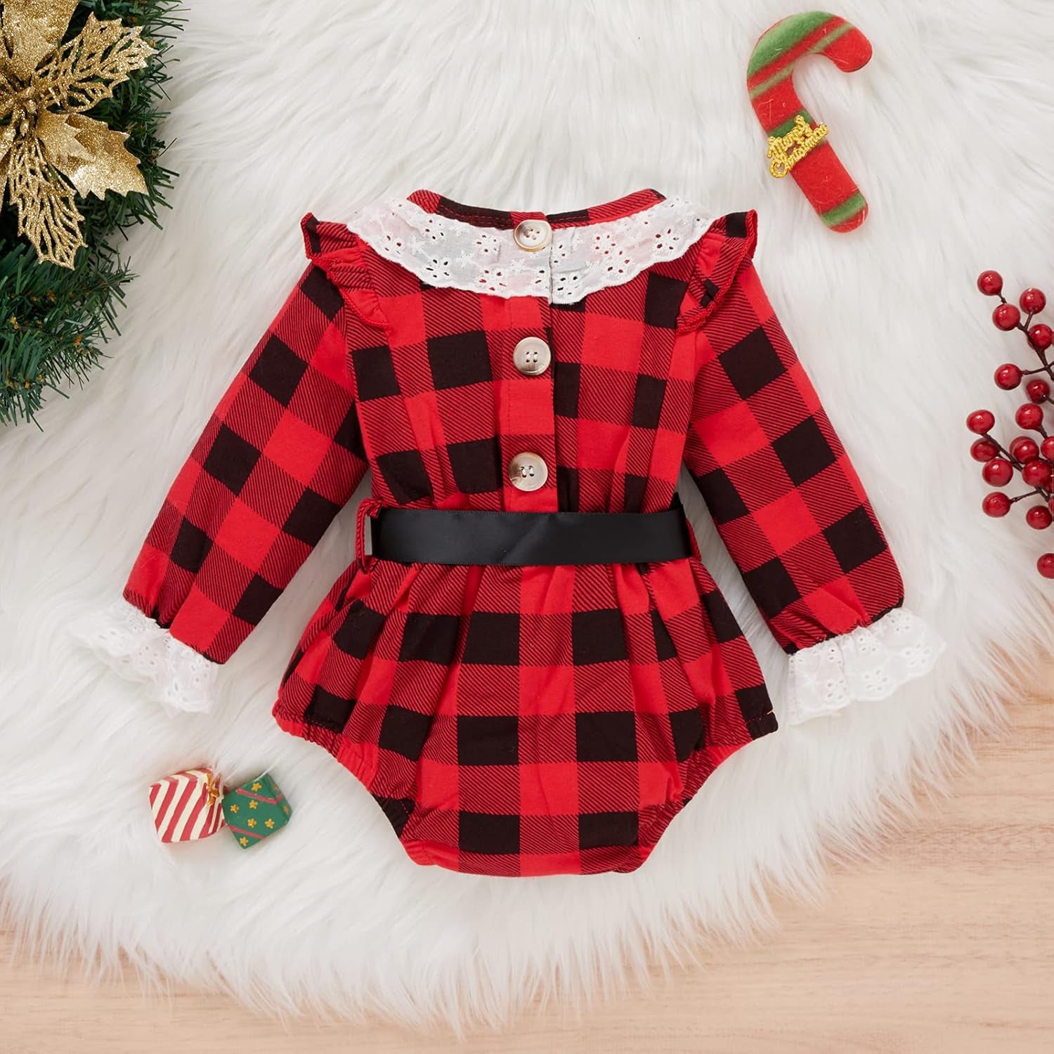 Newborn Christmas Bodysuits Baby Girl Long Sleeve Romper Toddler Santa Claus Outfits Christmas Hat Set