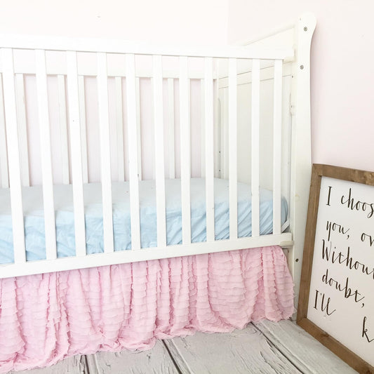 Light Pink Tiered Ruffled Crib Bed Skirt Baby Girl Room Nursery Decor Bedding Semi Sheer Dust Ruffle