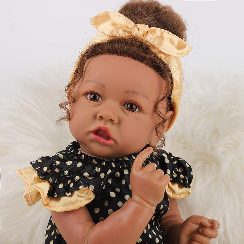 Lifelike Reborn Baby Dolls with Soft Body African American Realistic Girl Doll 22.8 Inch Best Birthday Gift Set