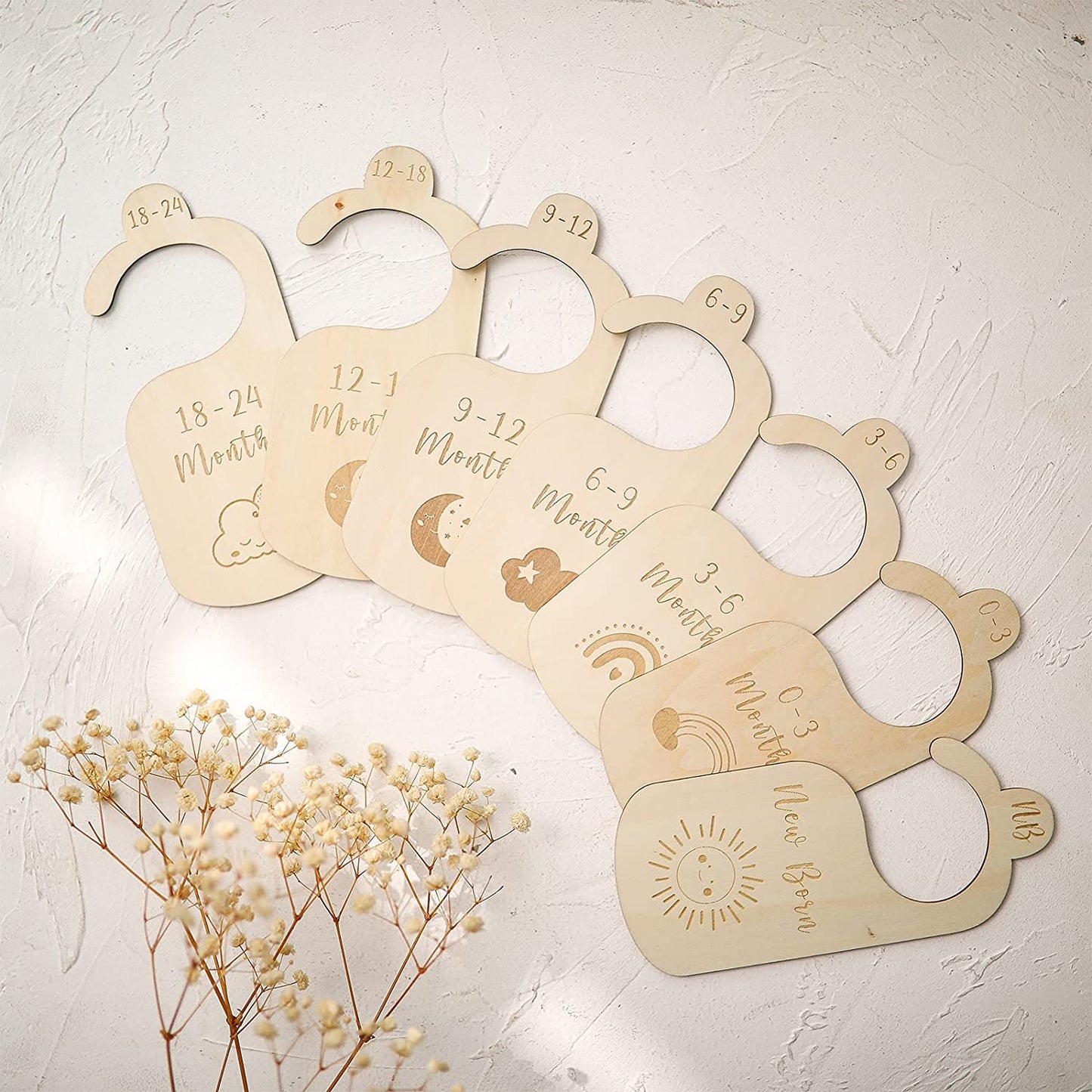 Wooden Baby Closet Size Divider Organizer Hanger Clothing Dividers for Newborn Nursery Decor Infant to 24 Months