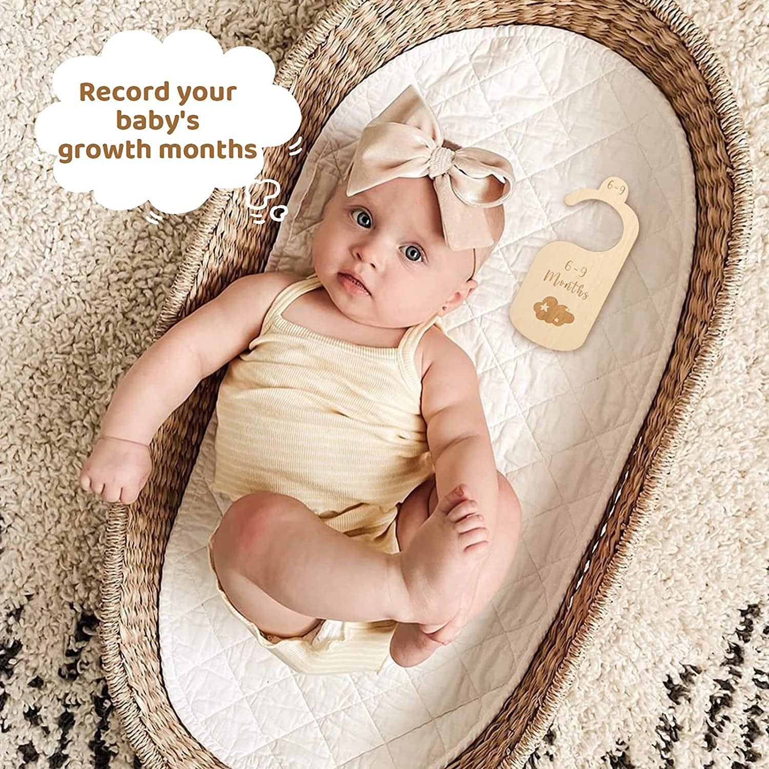 Wooden Baby Closet Size Divider Organizer Hanger Clothing Dividers for Newborn Nursery Decor Infant to 24 Months