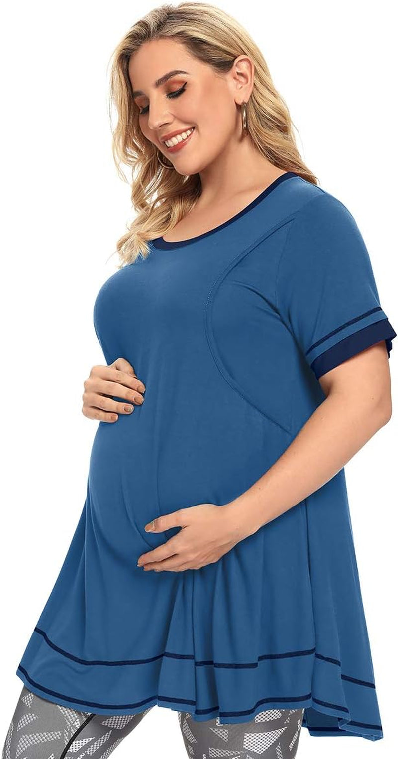 Women'S Short Sleeve Casual plus Size Nursing Maternity Clothing Swing Tunic Tops Loose Breastfeeding Shirts