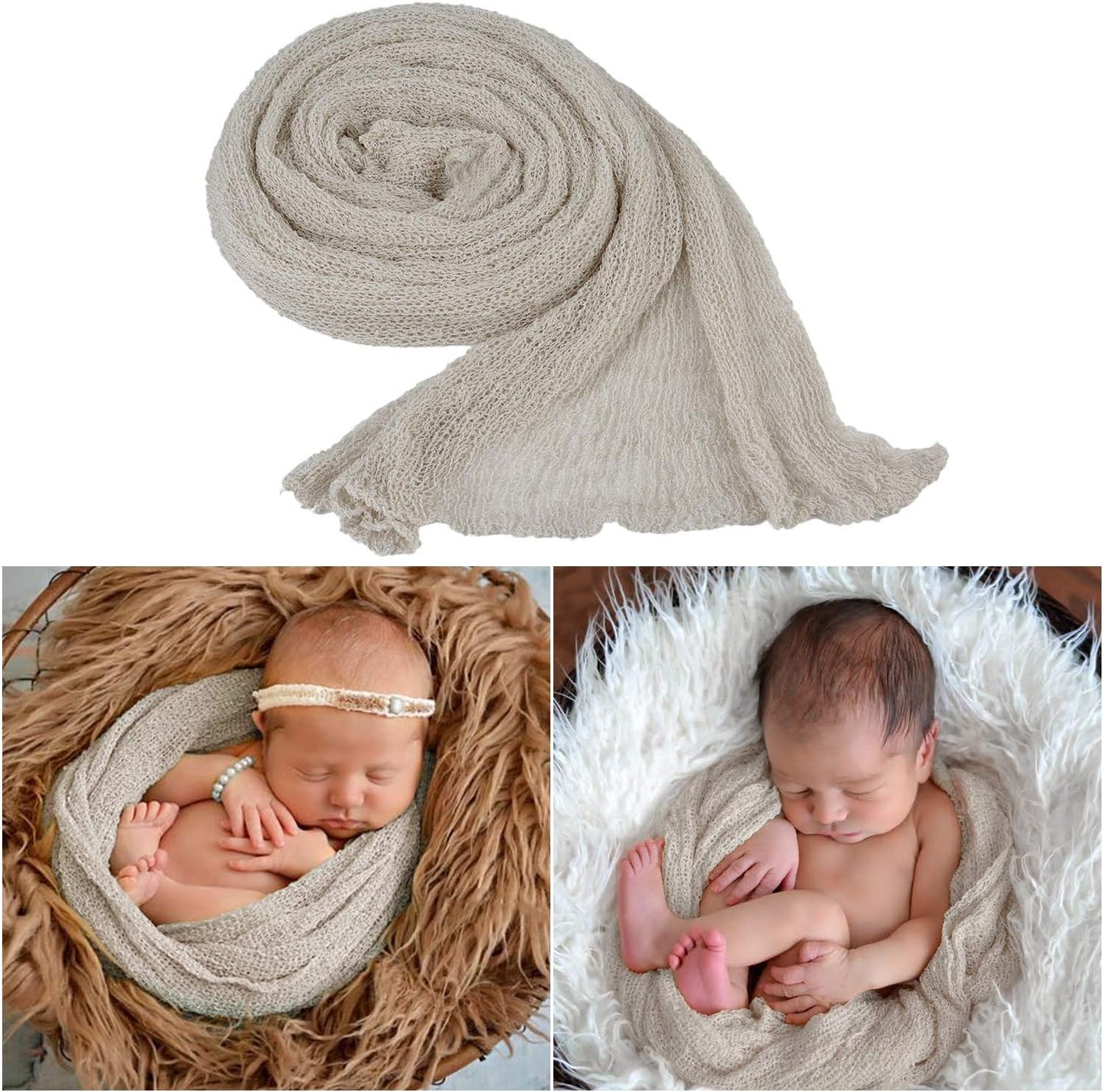 Newborn Photography Props - 2 PCS Baby Photo Props Long Ripple Wraps DIY Blanket Cloths, White Toddler Wraps Photography Mat Set for Baby Boys and Girls