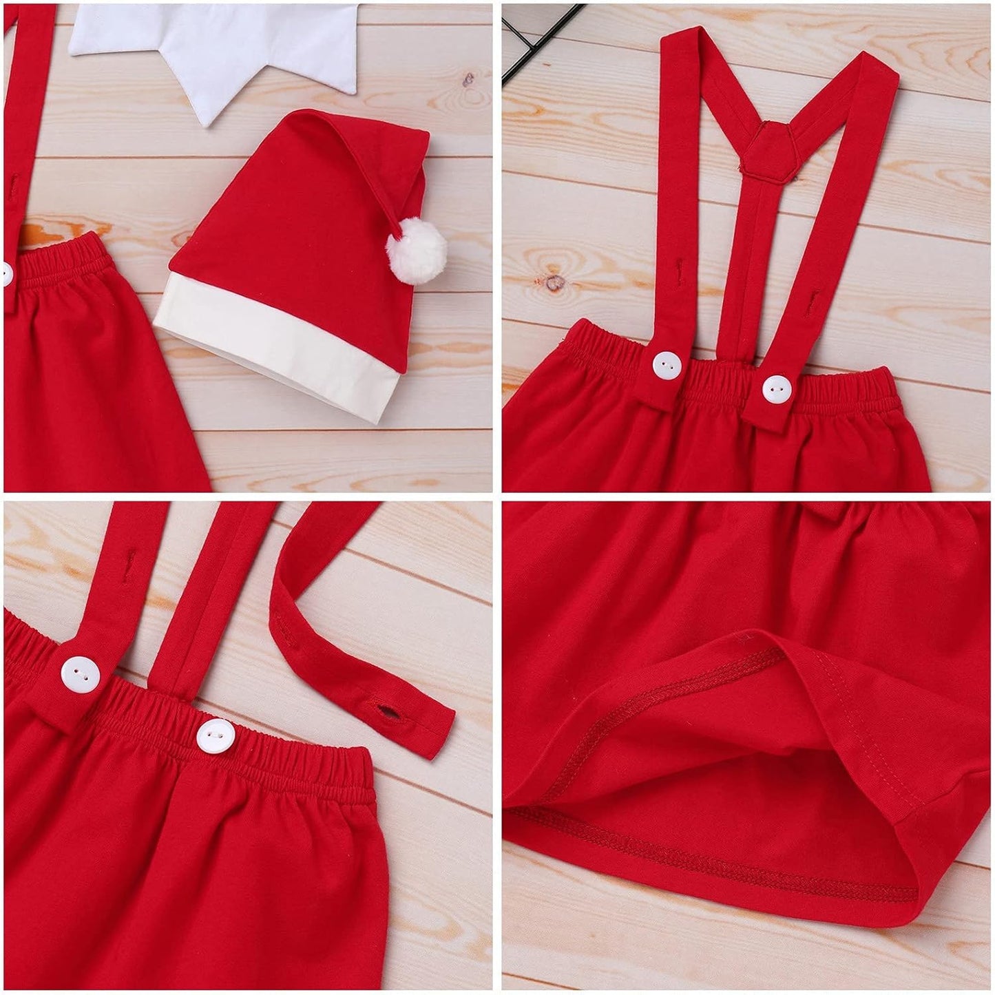 Newborn Baby Christmas Outfit Santa Elf Costume Suspenders Skirt Pants Hat Cosplay Suits for Boys Girls Photo Shoot