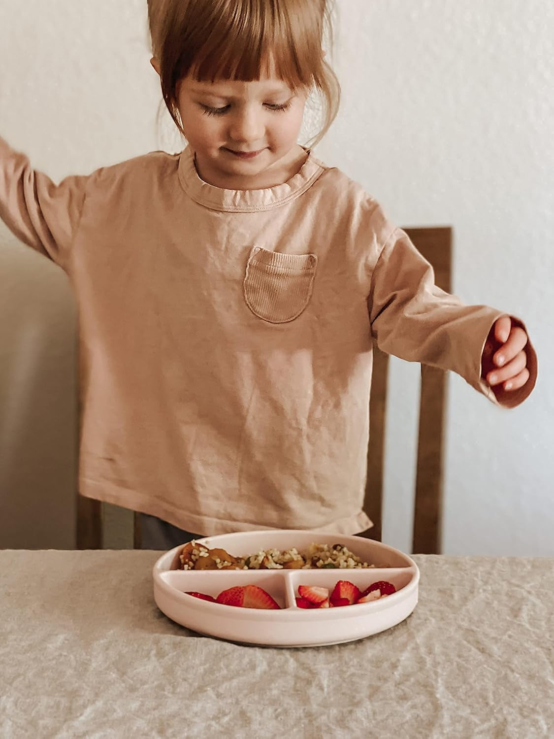 Suction Toddler Plates & Bowls Complete Set W/Spoons- BPA Free 100% Food Grade Silicone- Microwave & Dishwasher Safe Baby Suction Plate, Suction Bowl W/Lip, & 2 Spoons- (Pink)