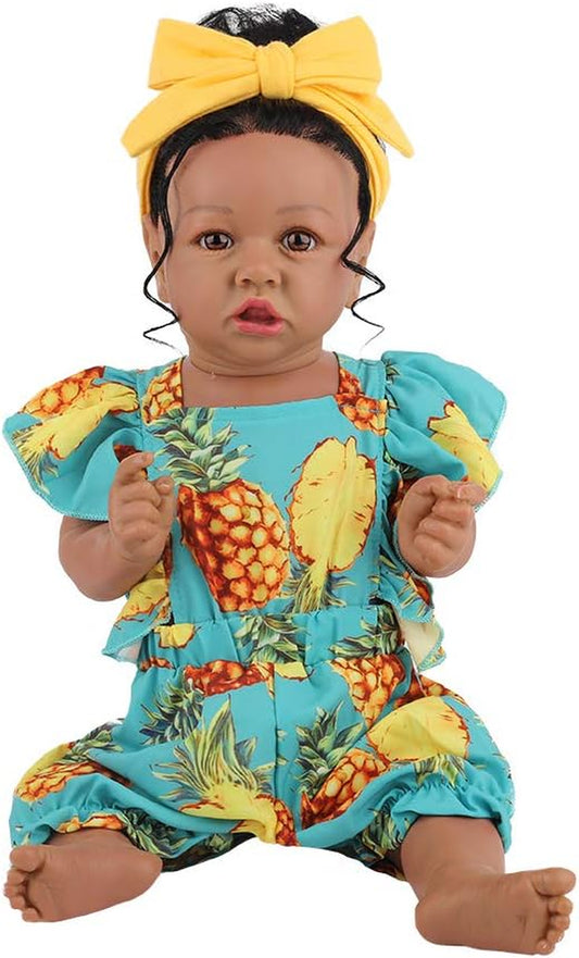 Lifelike Reborn Baby Doll with Soft Weighted Body, African American Real Life Girl Dolls,Handmade Newborn 22 Inch Baby Dolls, Best Gitfs for Girls Christmas Birthday