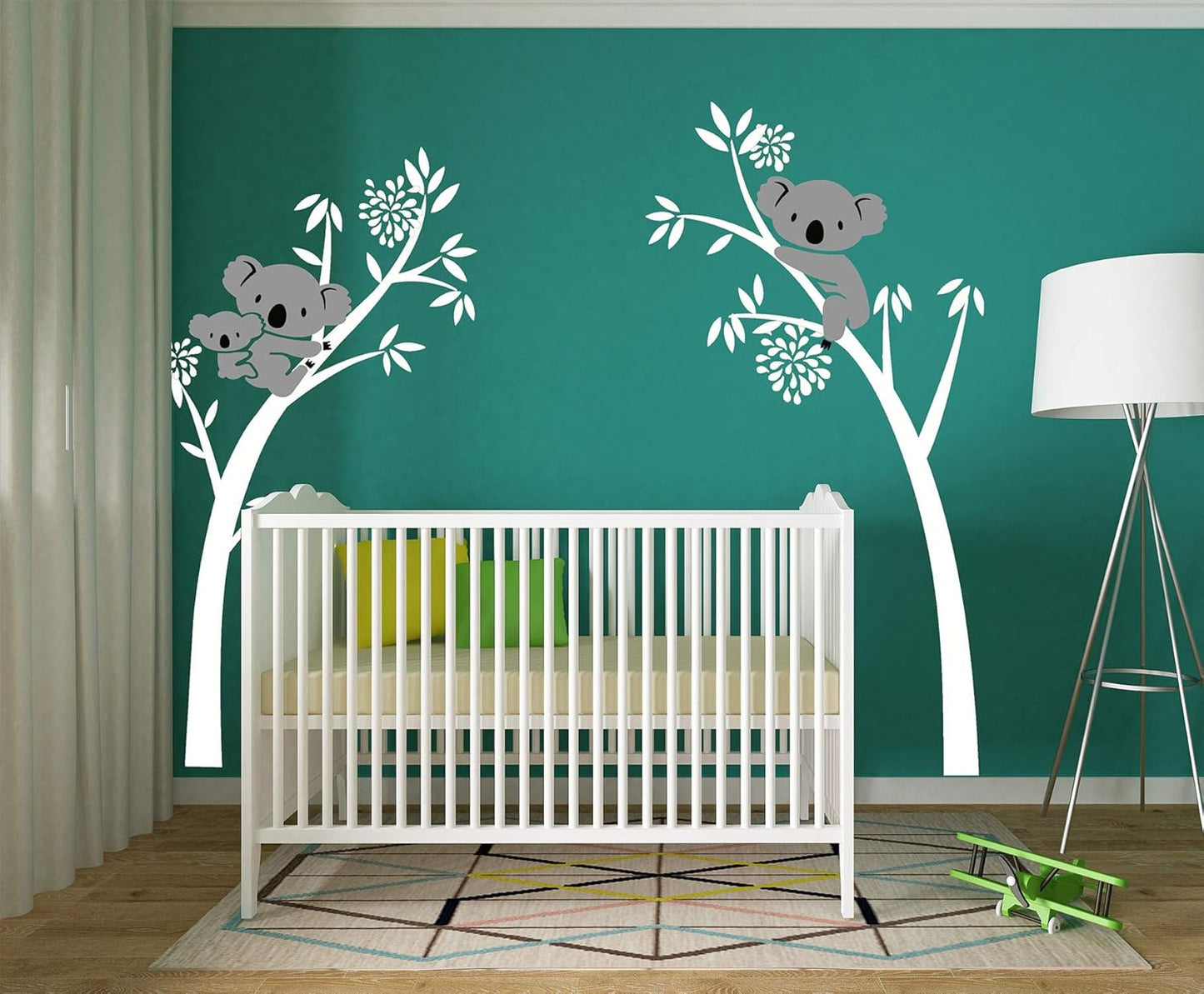 Three Koalas Tree Branches Wall Decal Wall Sticker Baby Nursery Decor Kids Room Decoration (White)