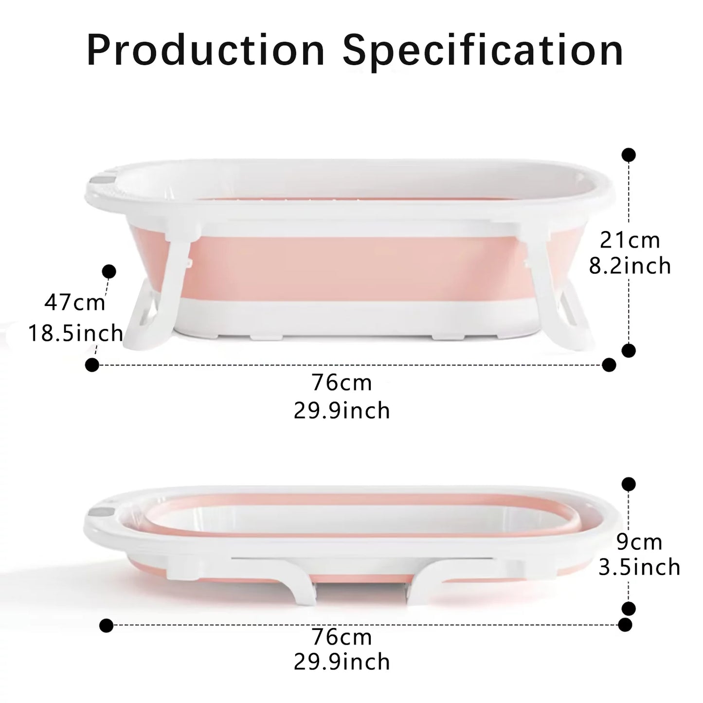 Newborn Baby Bath Tub with Drain Hole, Foldable Toddler Bathtub with Soft Cushion Pad, Portable Travel Bathtub Built in Anti-Slip Support for Newborn 0-36 Month Pink