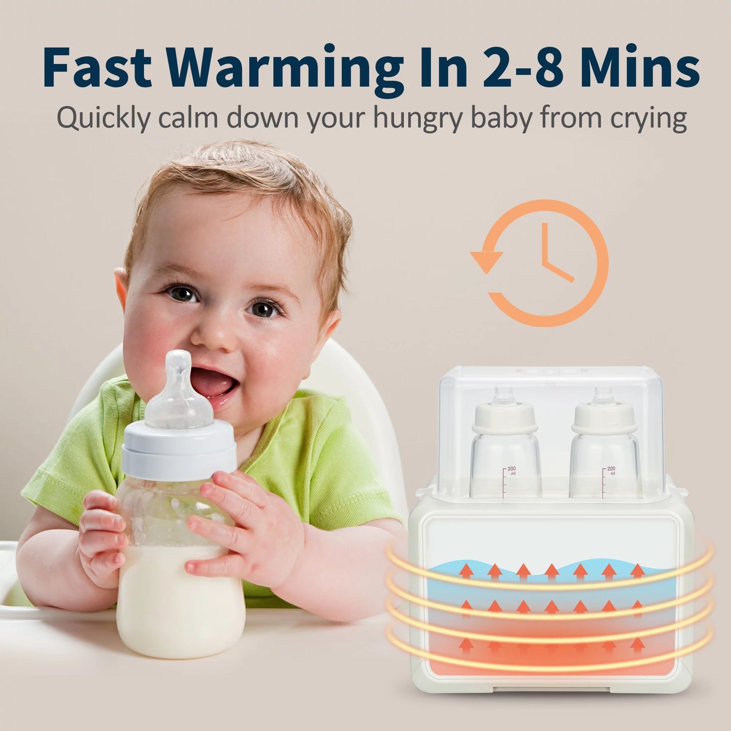 Baby Bottle Warmer, Fast Baby Food Heater for Breast Milk and Formula, Steam Sterilizer, White