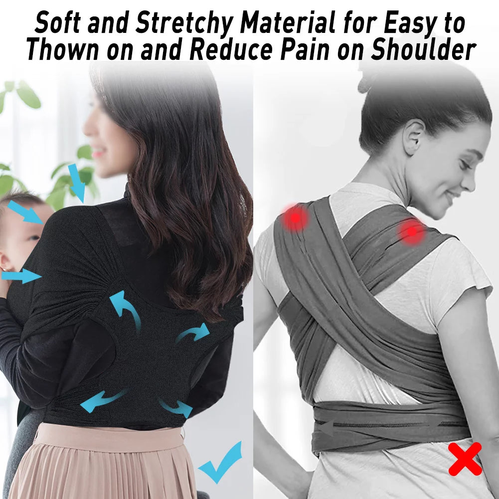 Baby Wrap Carrier for Newborn Stretchy Front and Hip Baby Sling Perfect for Infant to 35 Lbs Toddlers Black