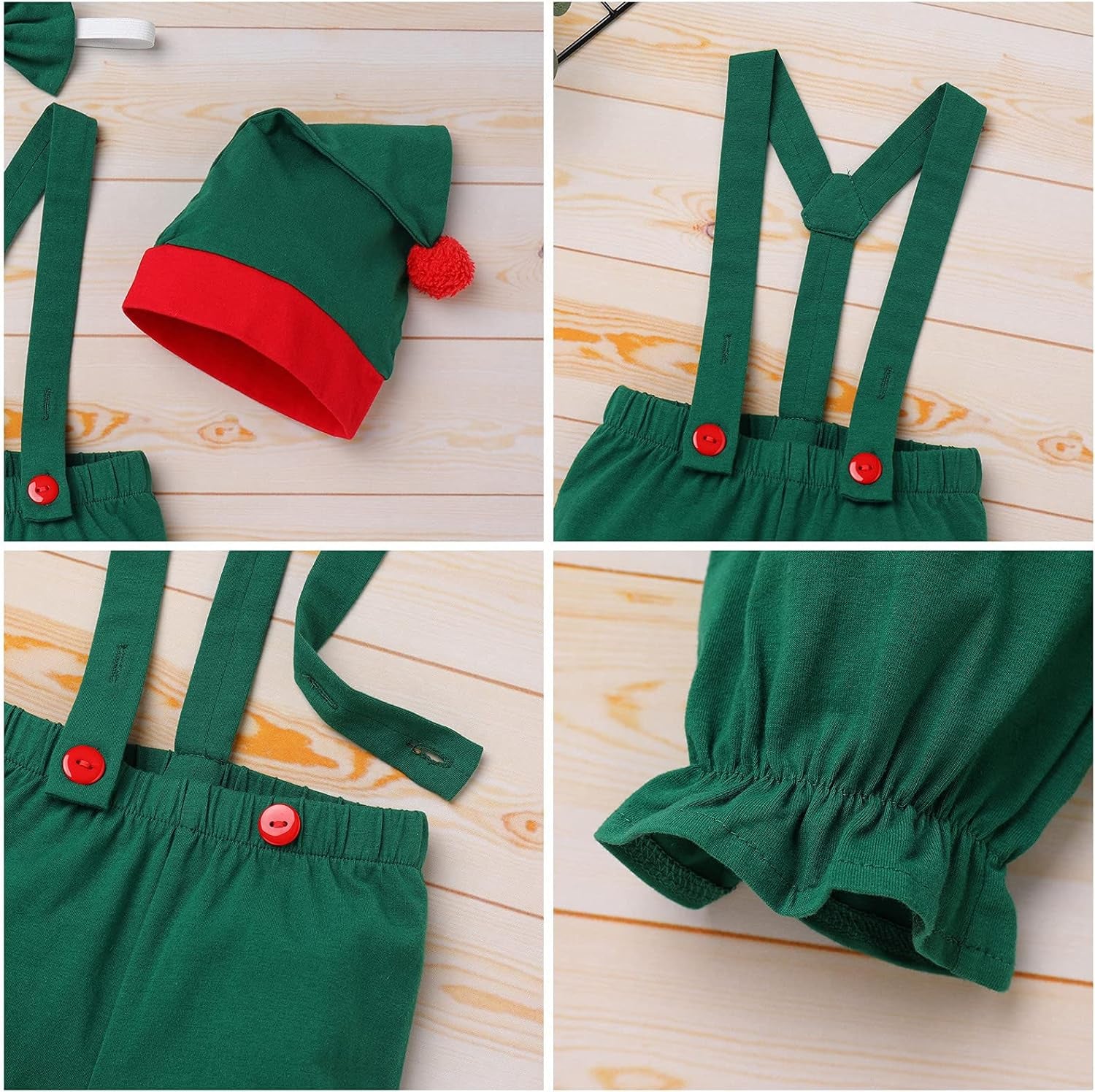 Newborn Baby Christmas Outfit Santa Elf Costume Suspenders Skirt Pants Hat Cosplay Suits for Boys Girls Photo Shoot